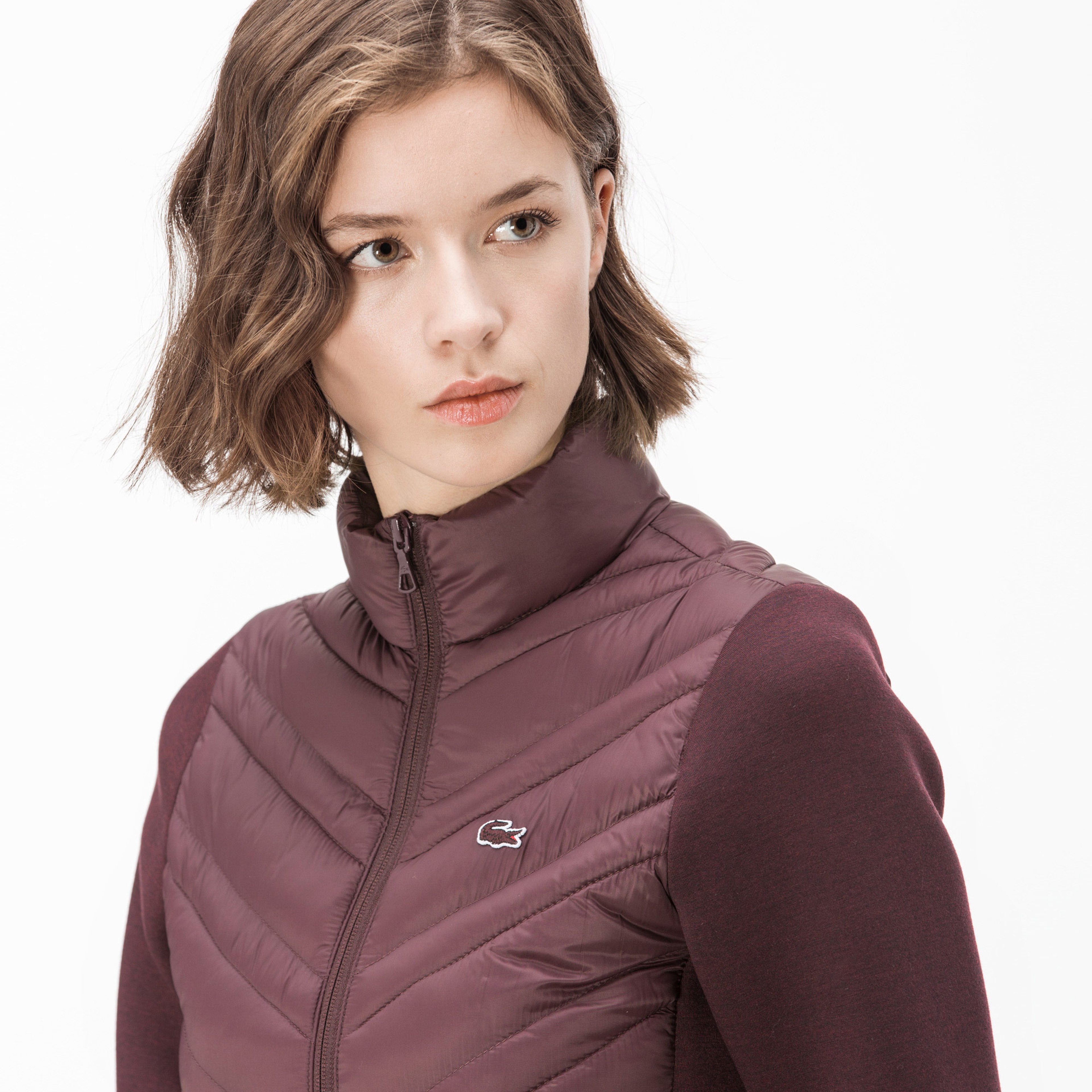 Lacoste Kadın Bordo Kapitone Detaylı Fermuarlı Polar Sweatshirt