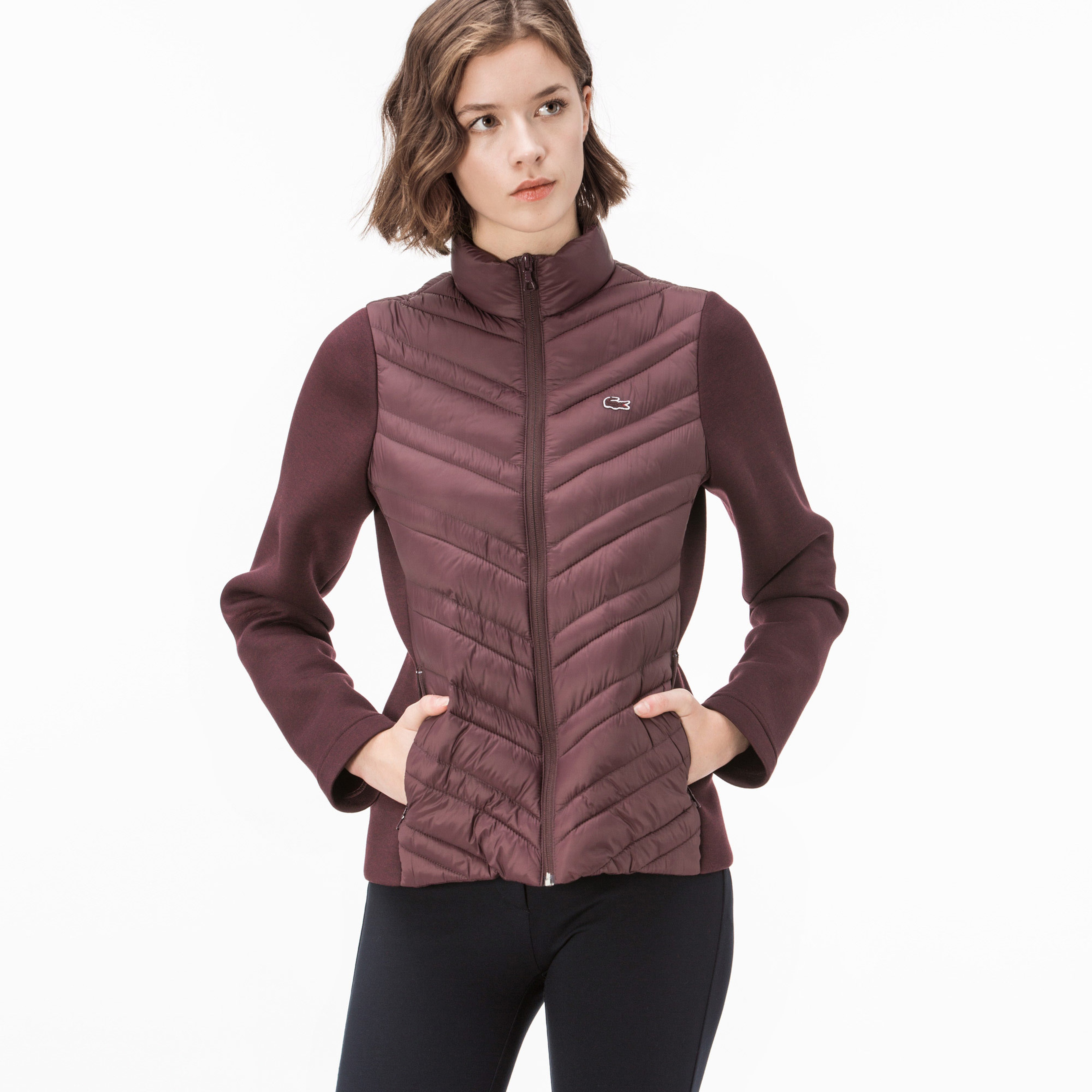 Lacoste Kadın Bordo Kapitone Detaylı Fermuarlı Polar Sweatshirt