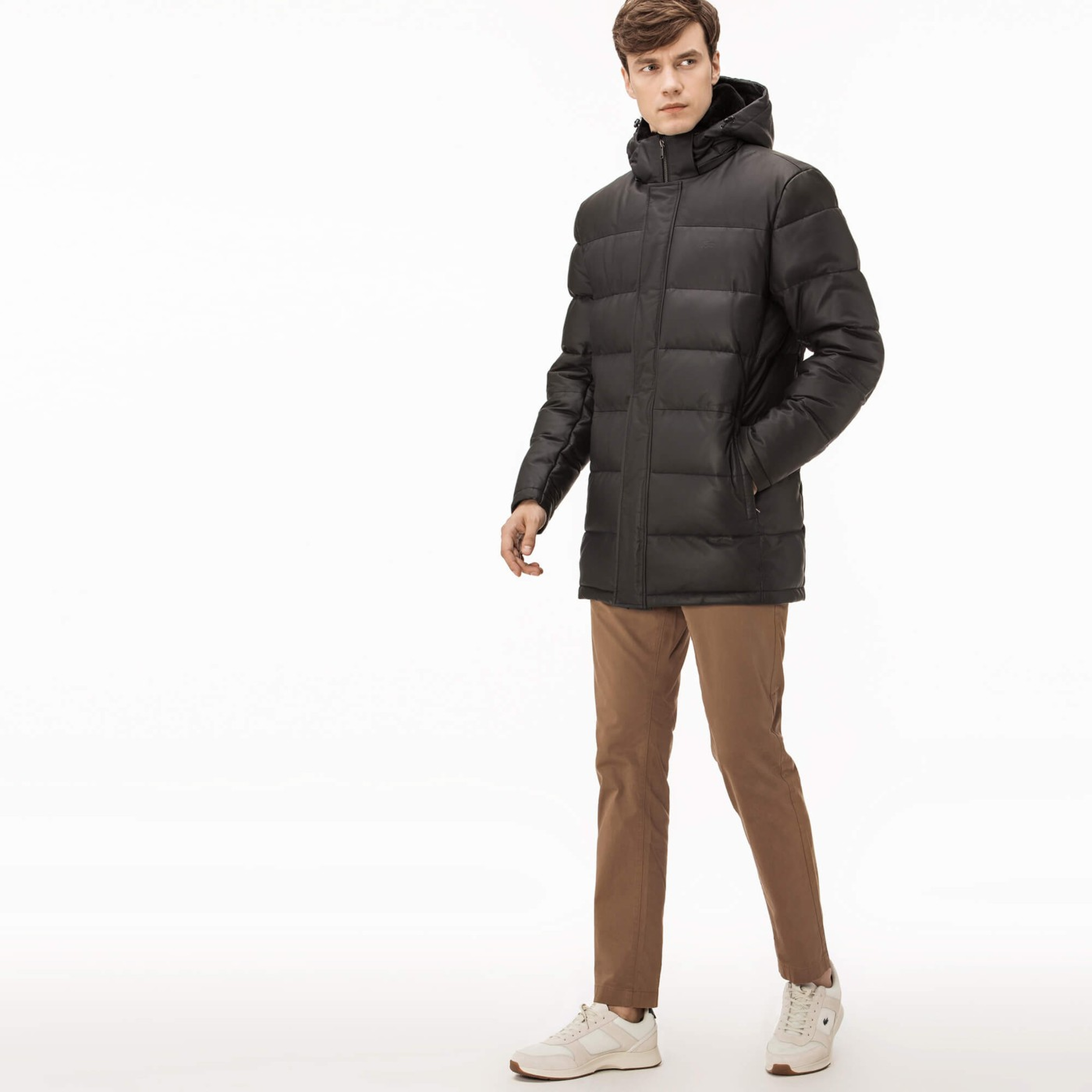 Lacoste Erkek Siyah Deri Kapitone Mont