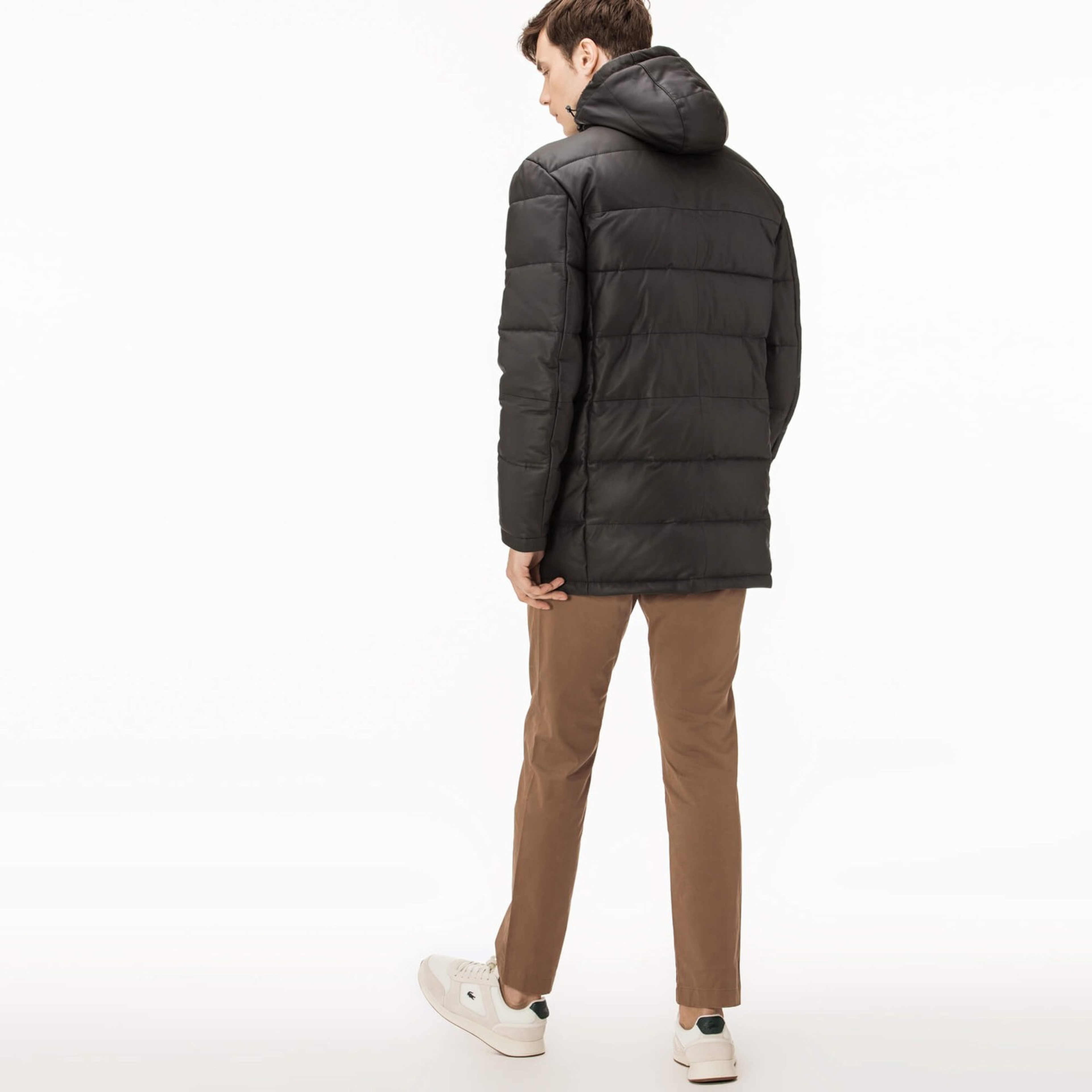 Lacoste Erkek Siyah Deri Kapitone Mont