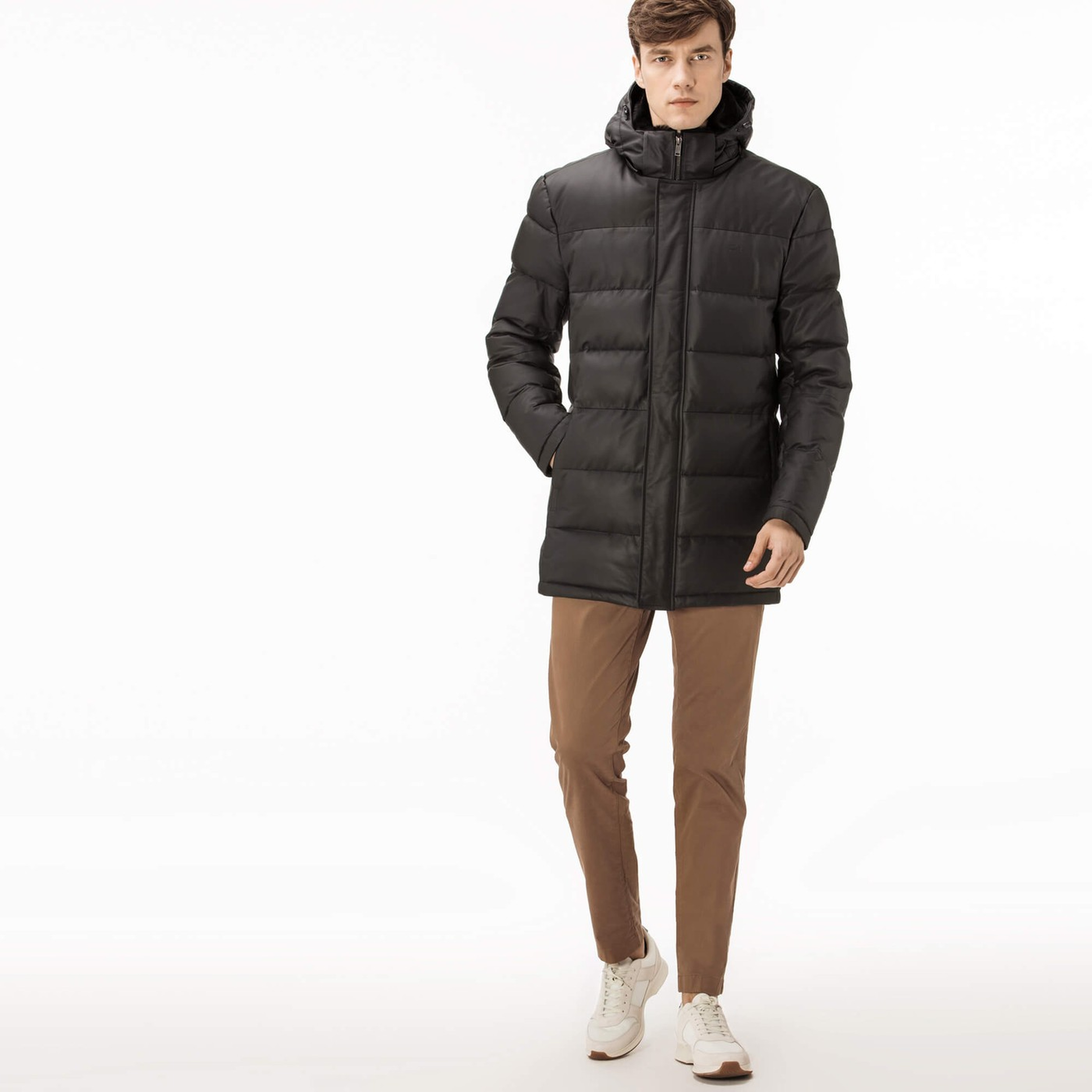 Lacoste Erkek Siyah Deri Kapitone Mont