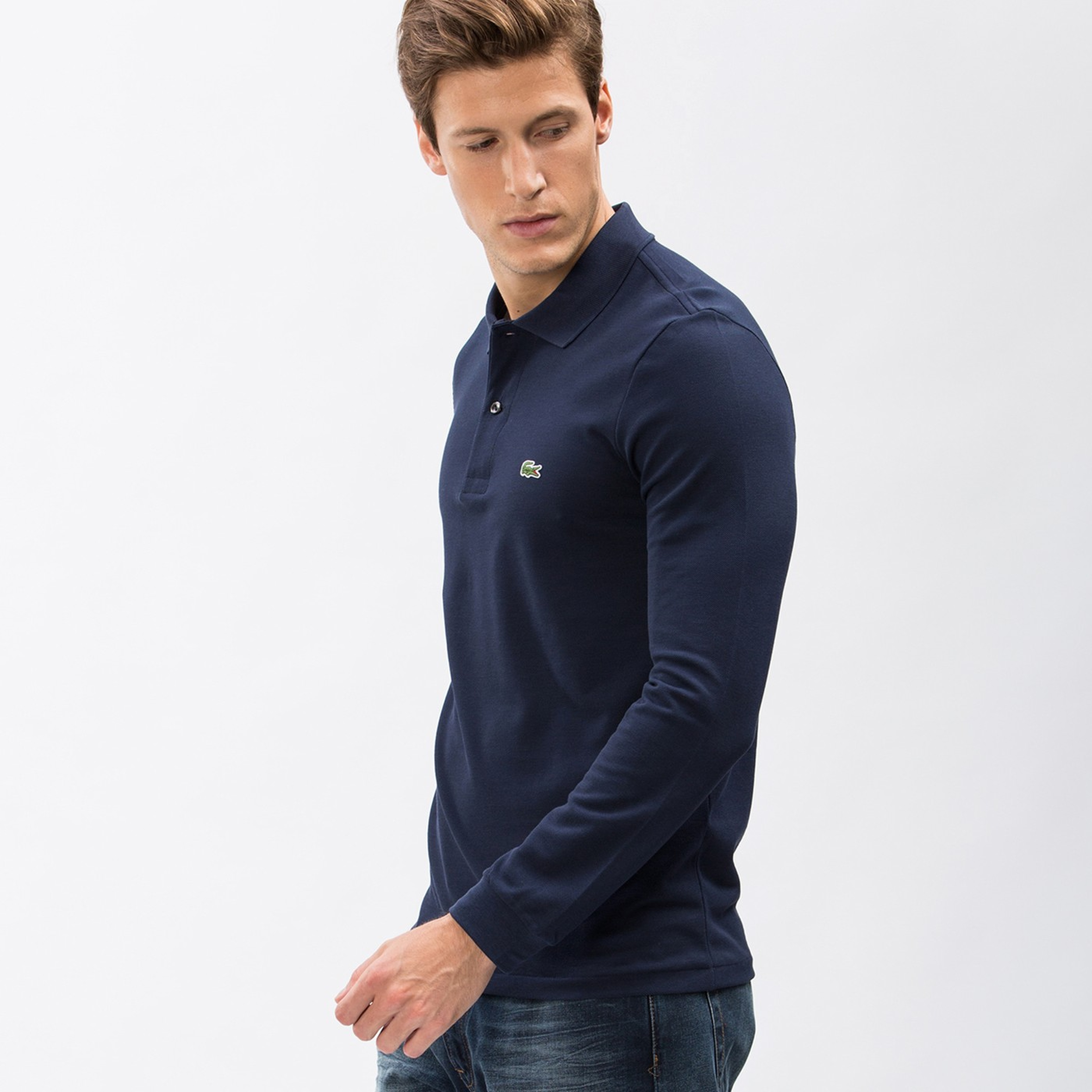 L.12.12 Erkek Classic Fit Uzun Kollu Lacivert Polo