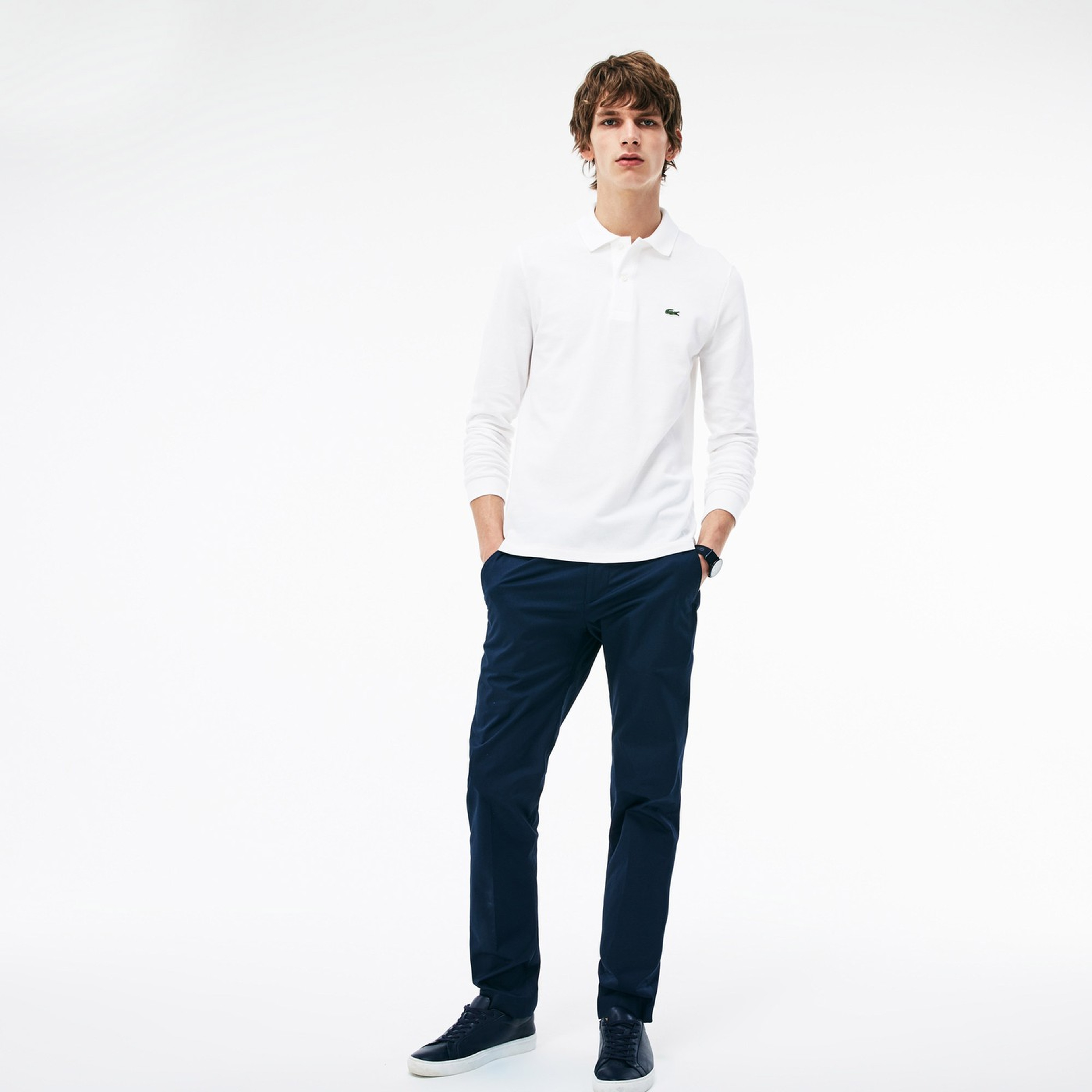 L.12.12 Erkek Classic Fit Uzun Kollu Beyaz Polo