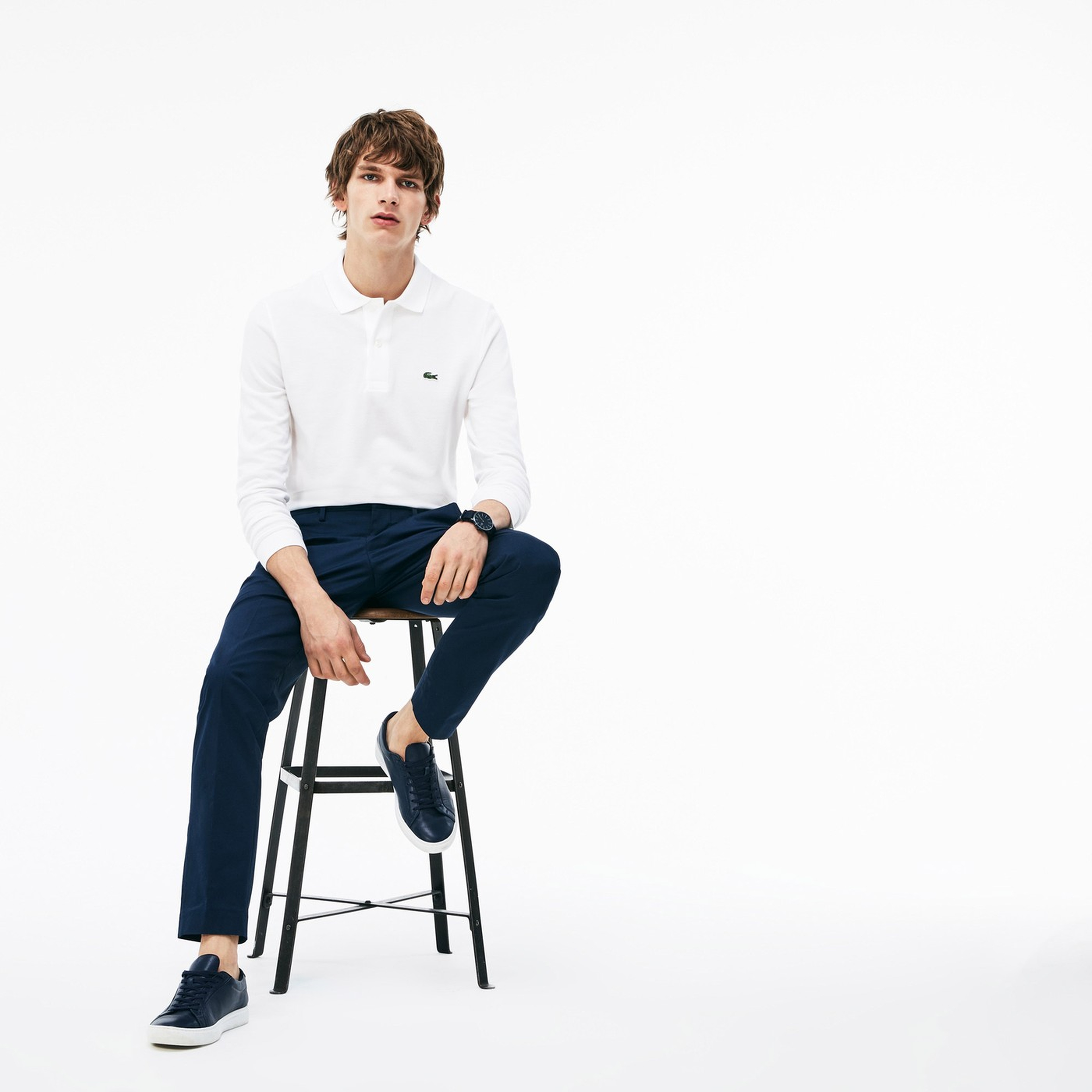 L.12.12 Erkek Classic Fit Uzun Kollu Beyaz Polo