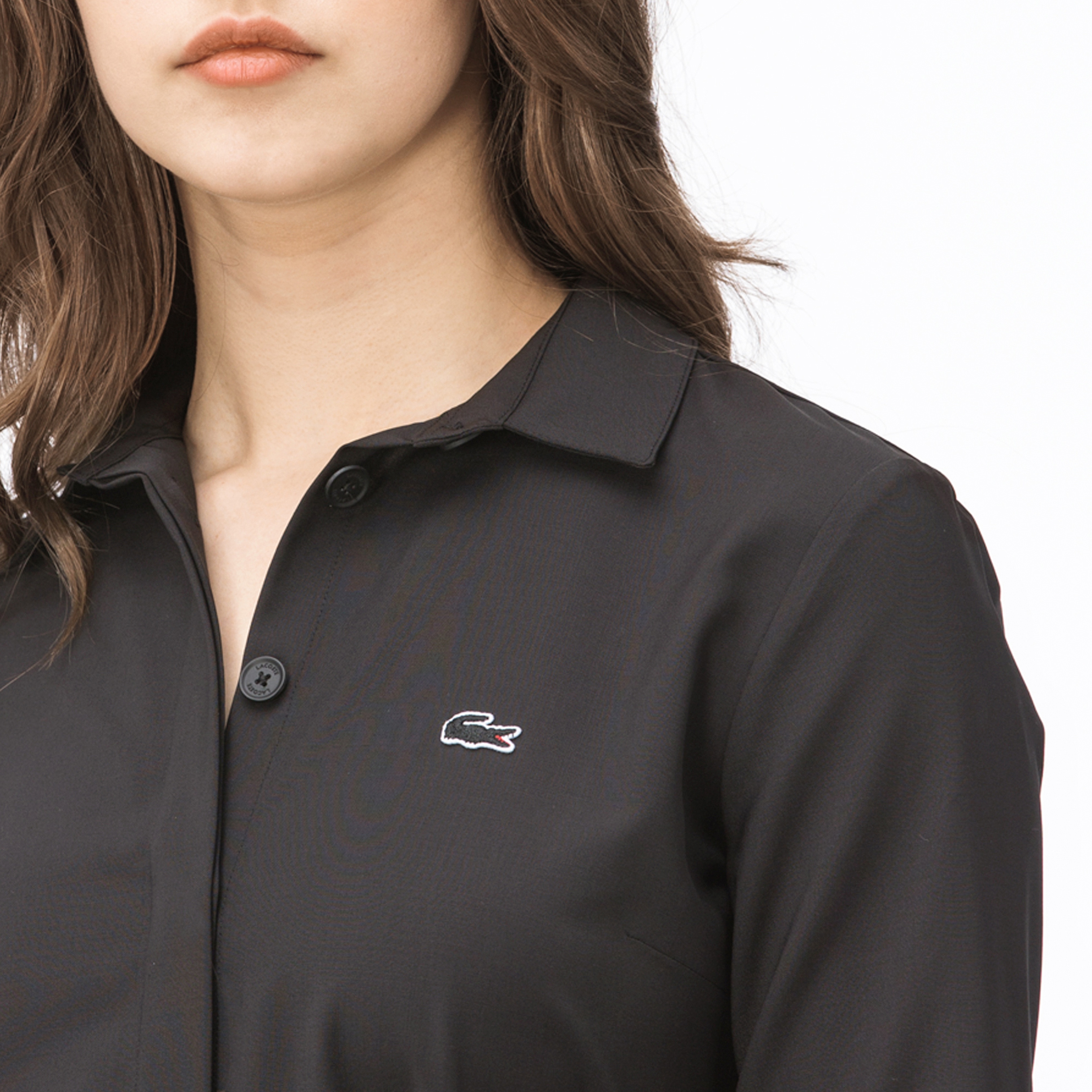 Lacoste Kadın Regular Fit Uzun Kollu Gömlek Yaka Siyah Elbise