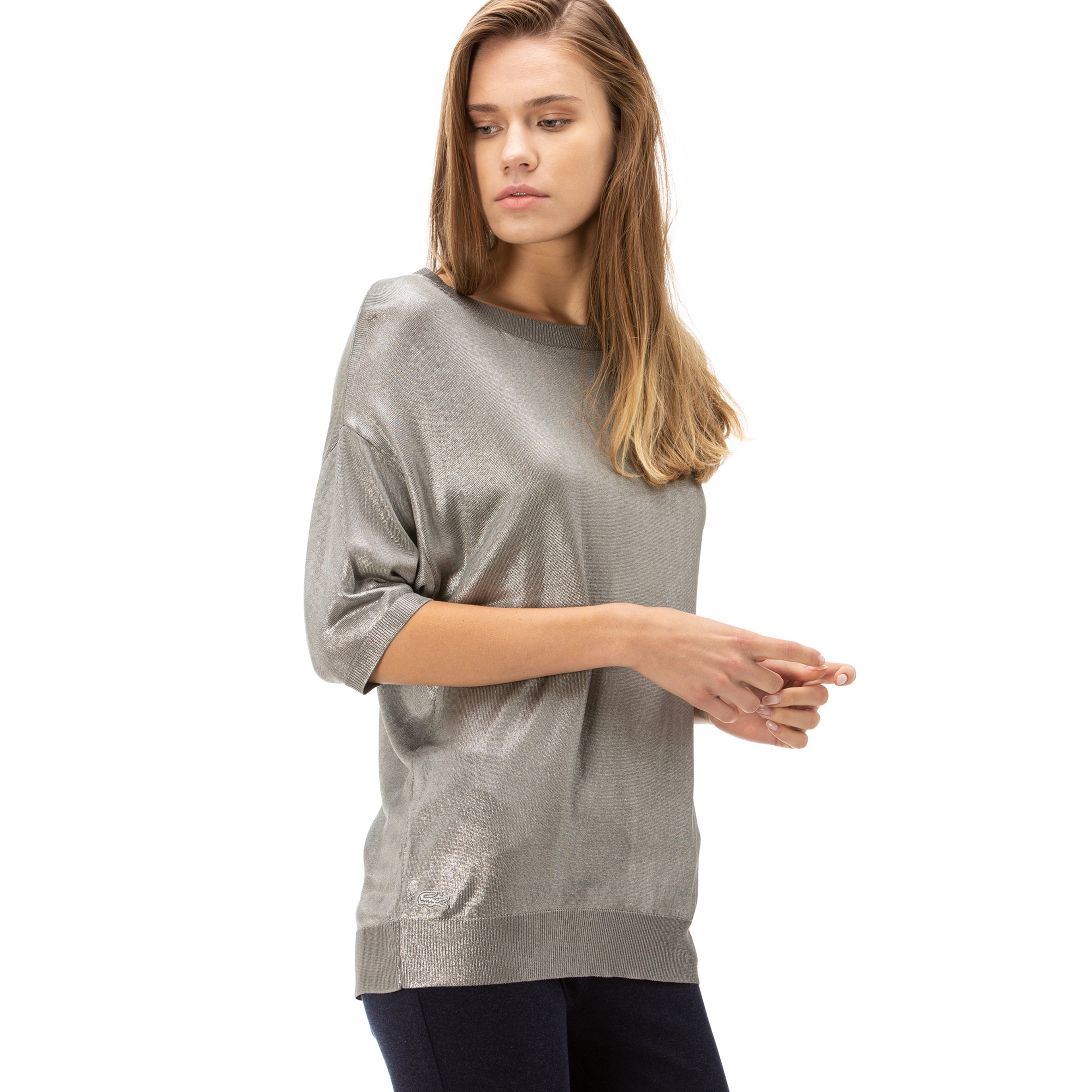 Lacoste Kadın Gri Regular Fit Triko