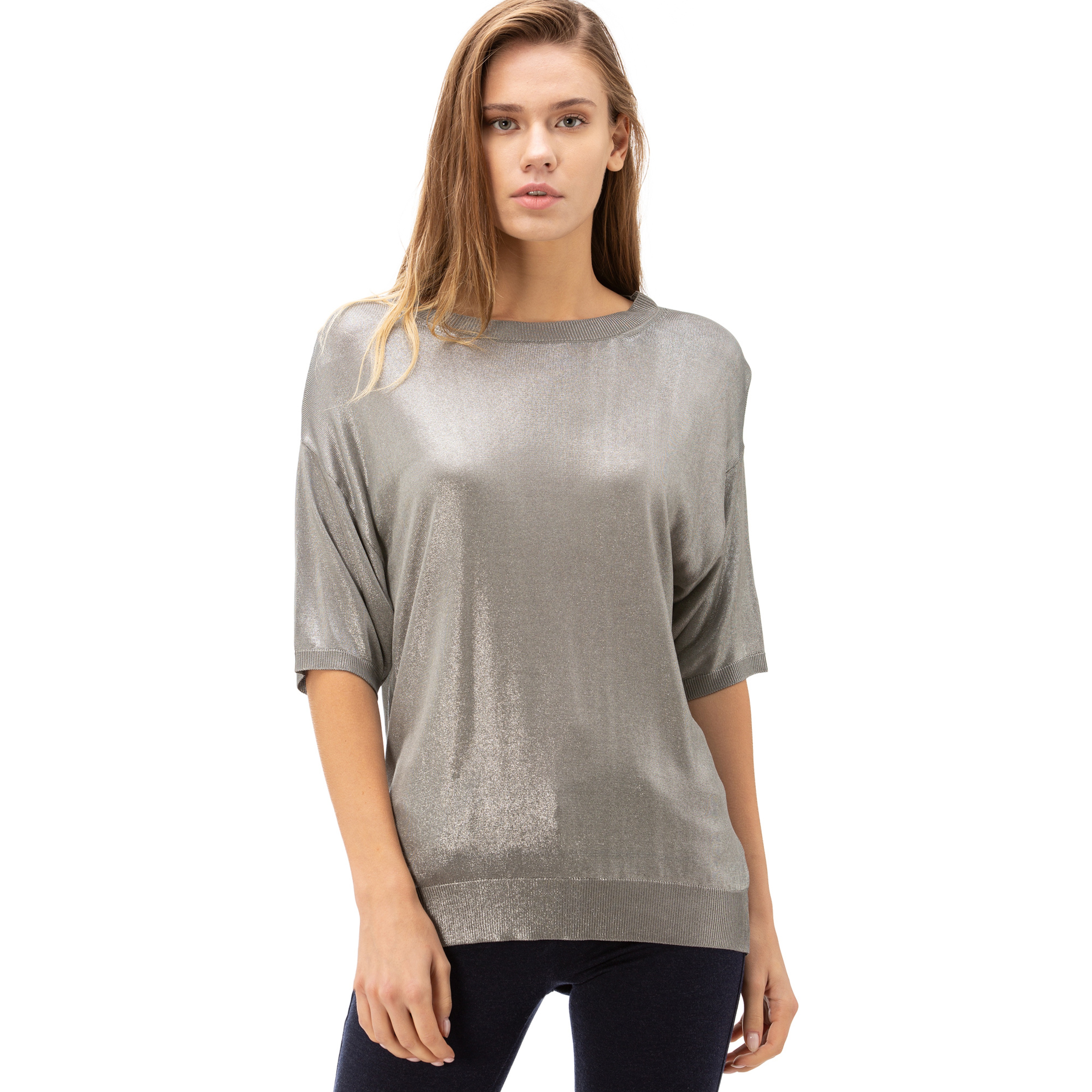 Lacoste Kadın Gri Regular Fit Triko