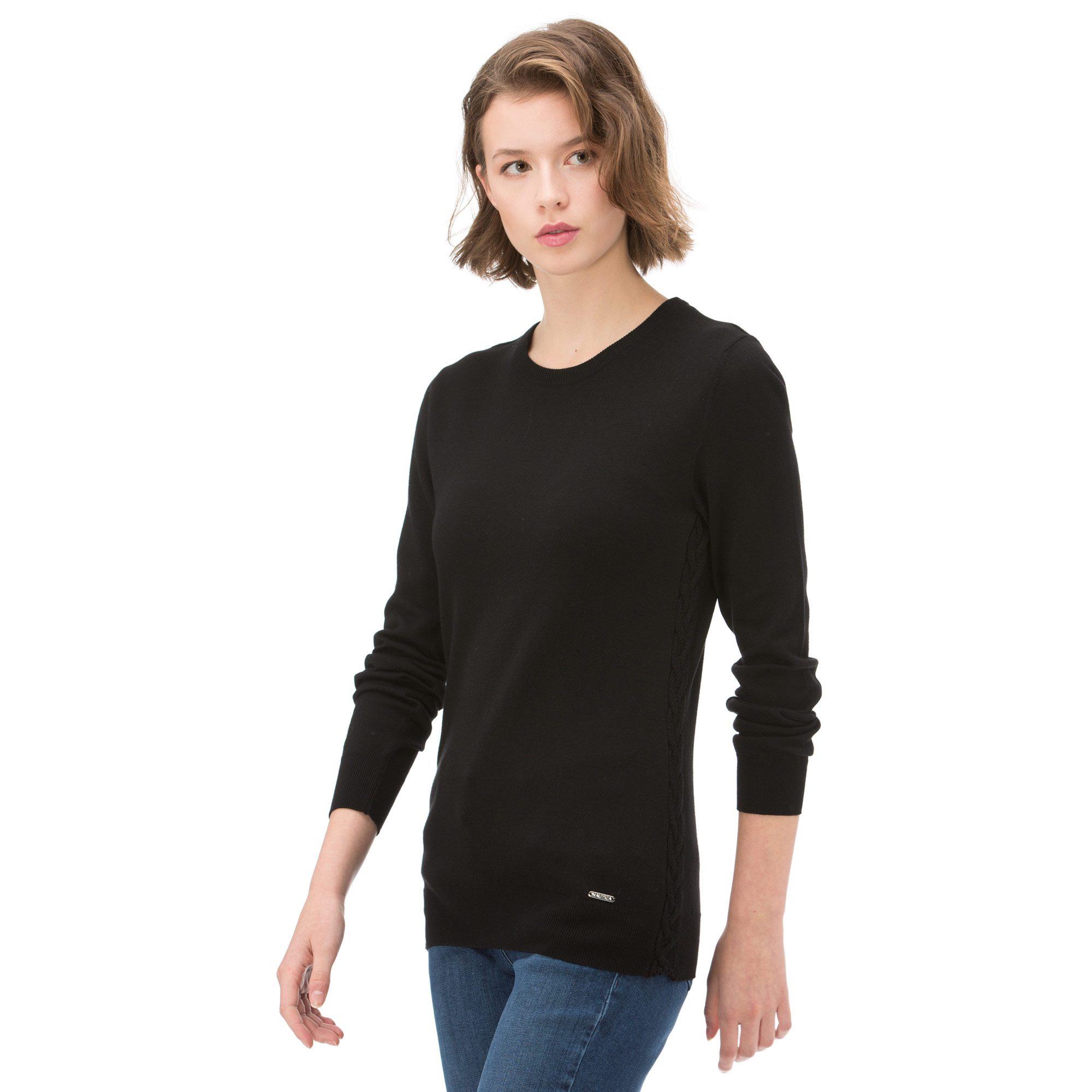 NAUTICA UZUN KOLLU DÜZ SİYAH KADIN TRİKO