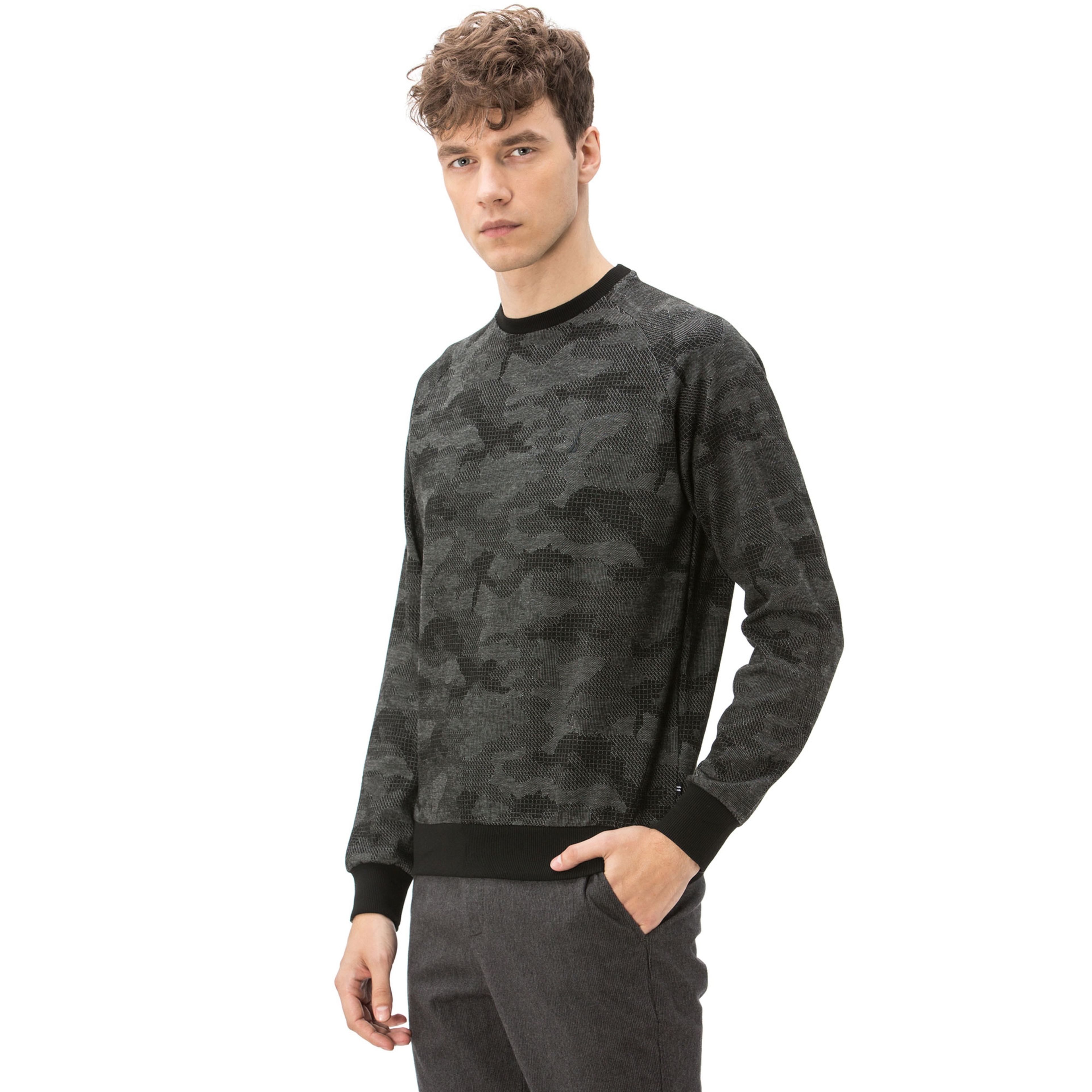 NAUTICA Erkek Bisiklet Yaka Siyah SWEATSHIRT