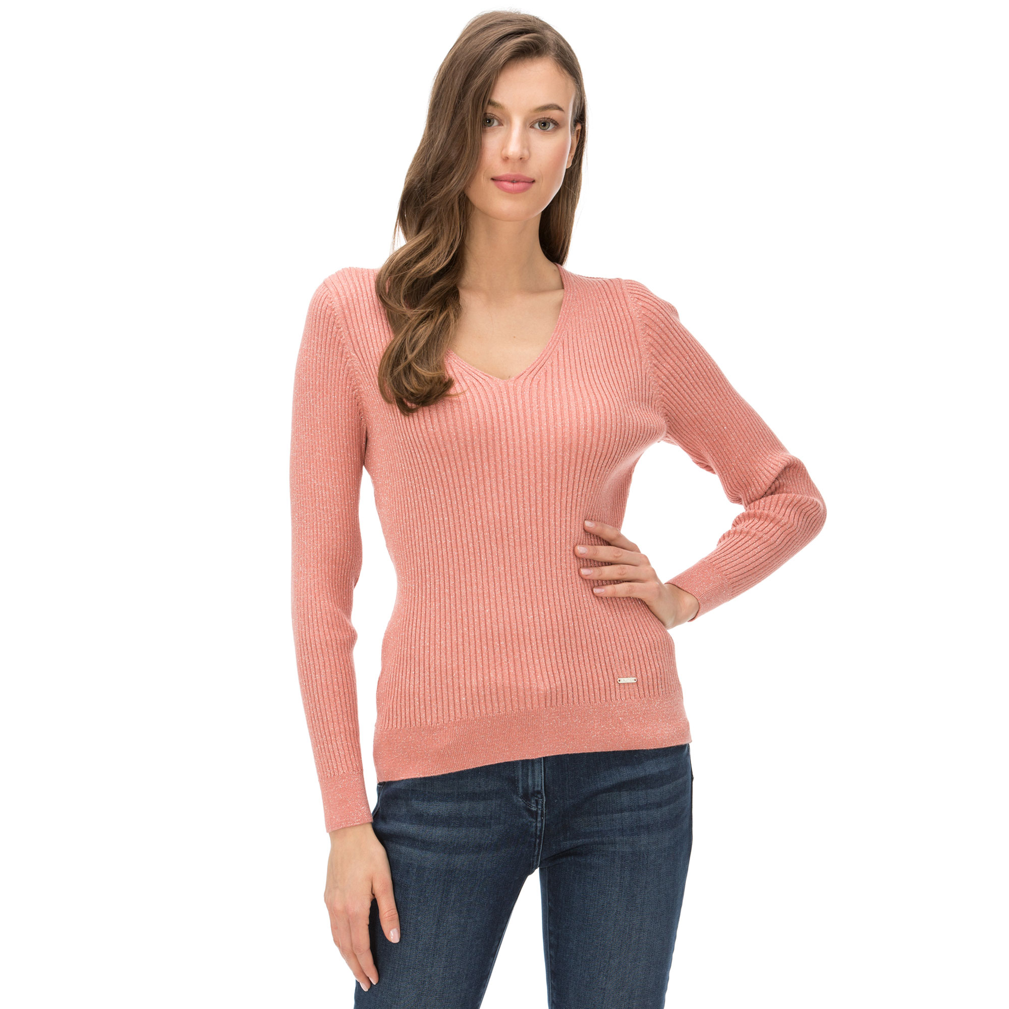 NAUTICA KADIN CLASSIC FIT V YAKA PEMBE TRİKO KAZAK