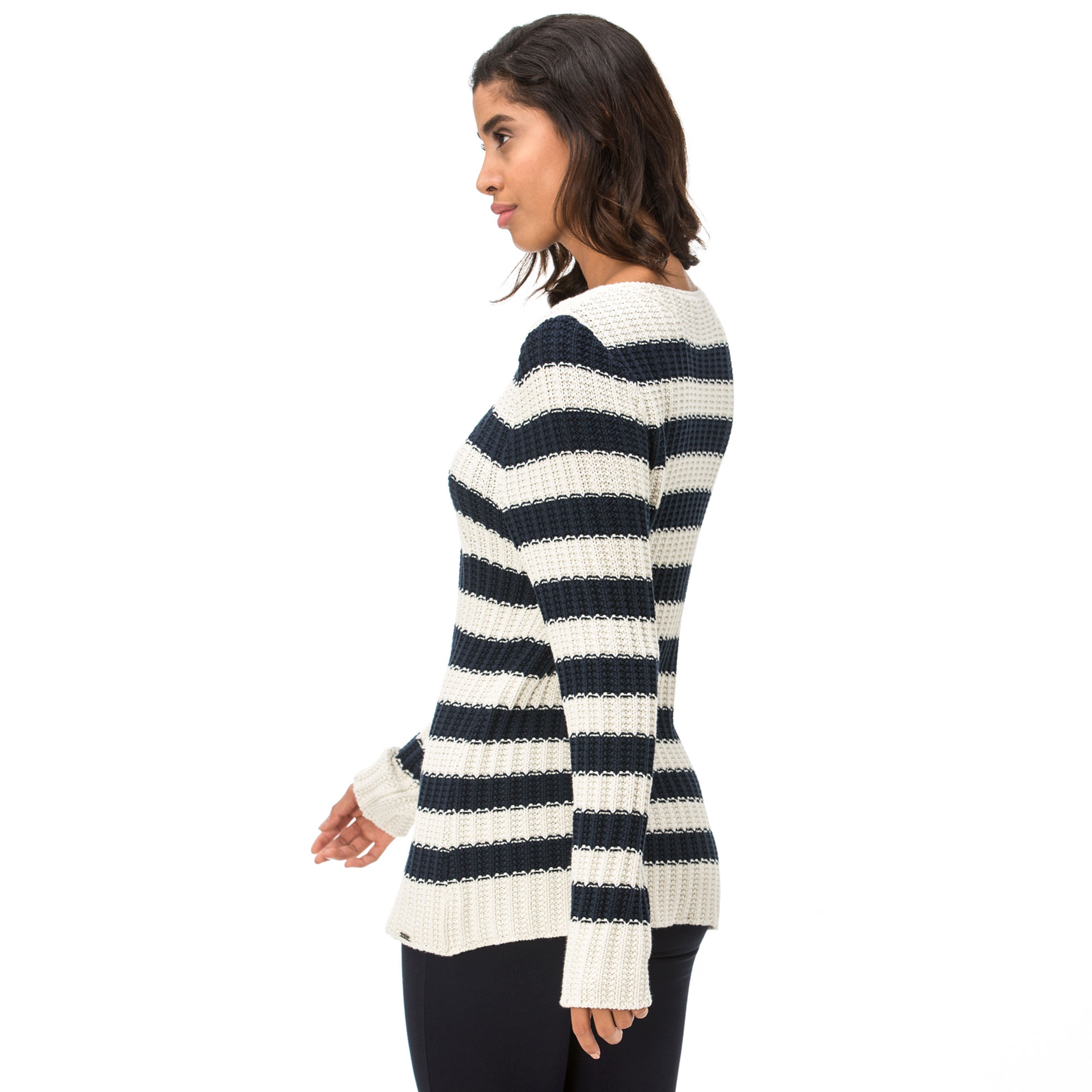 Nautica Kadın Classıc Fıt Çizgili Kırık Beyaz Triko