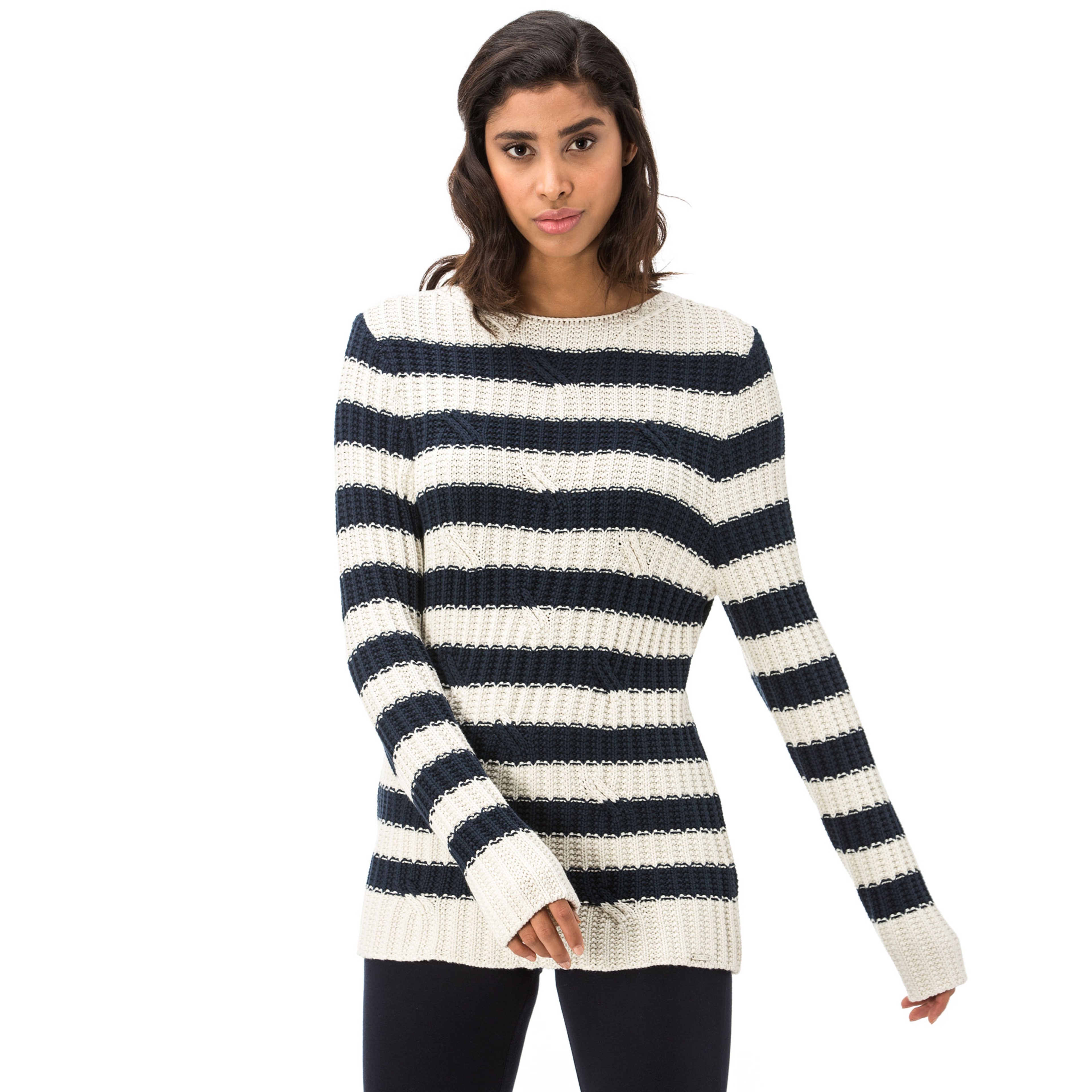 Nautica Kadın Classıc Fıt Çizgili Kırık Beyaz Triko