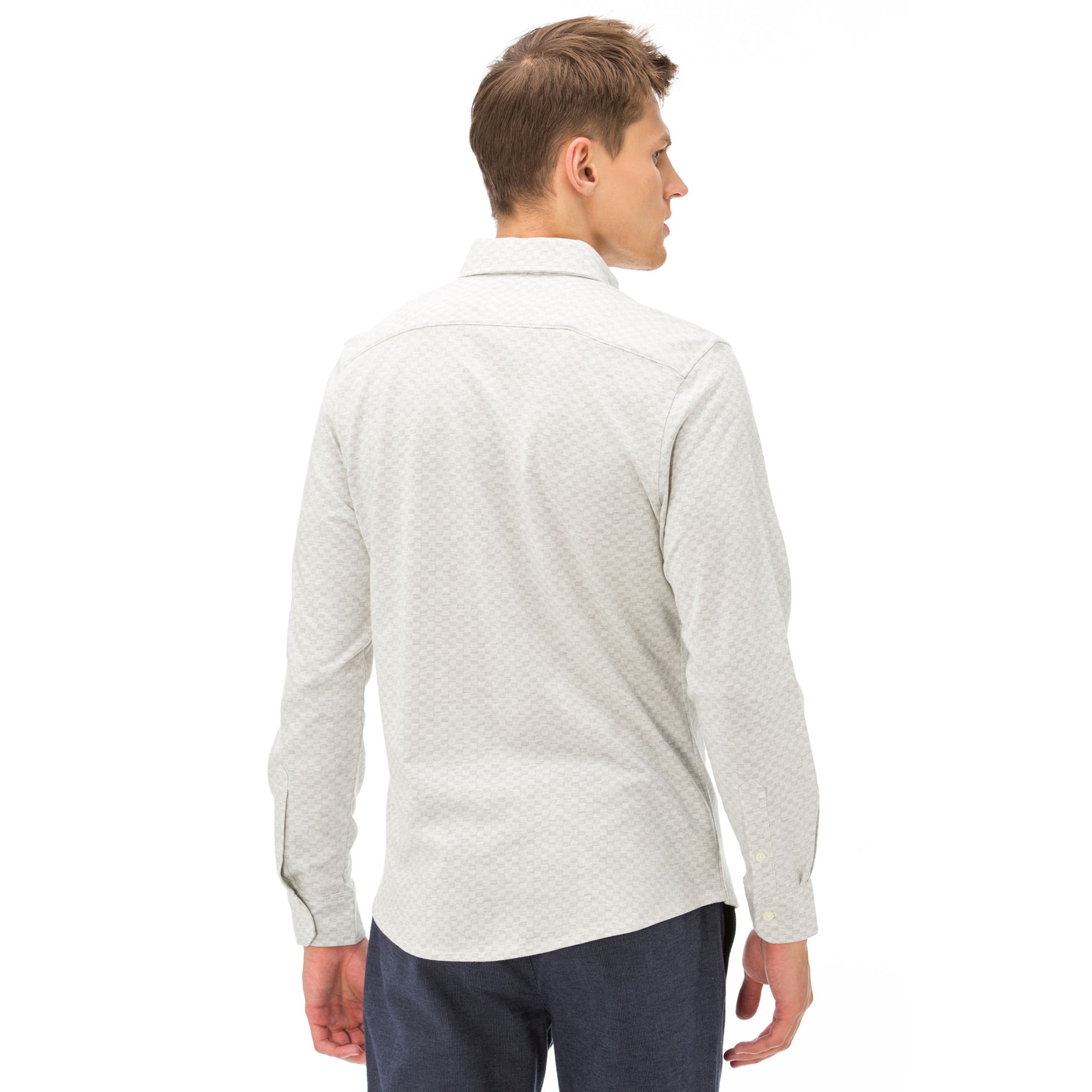 Nautica Erkek Slim Fit Armürlü Beyaz Gömlek