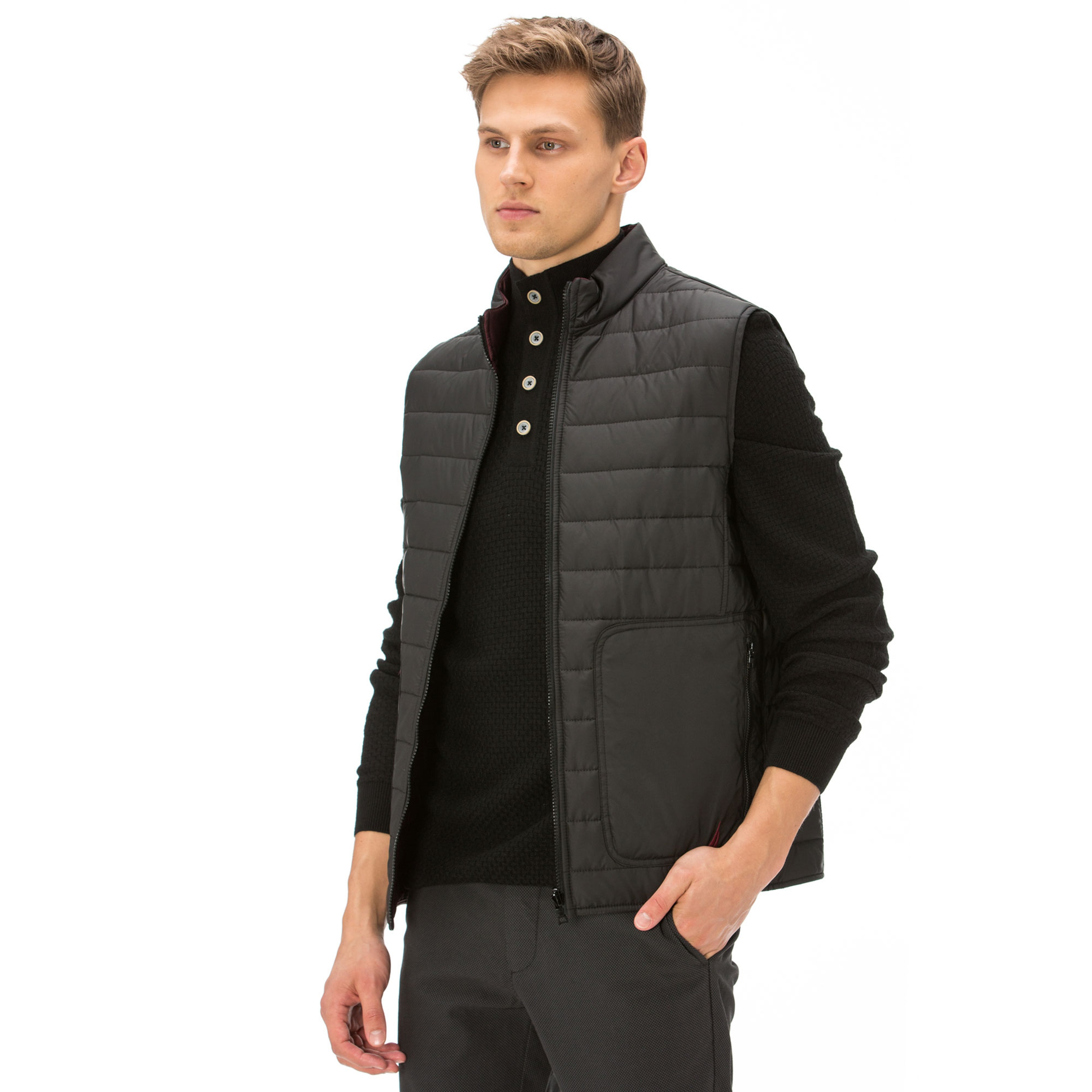 Nautica Erkek Klasik Fit Siyah Çift Taraflı Yelek