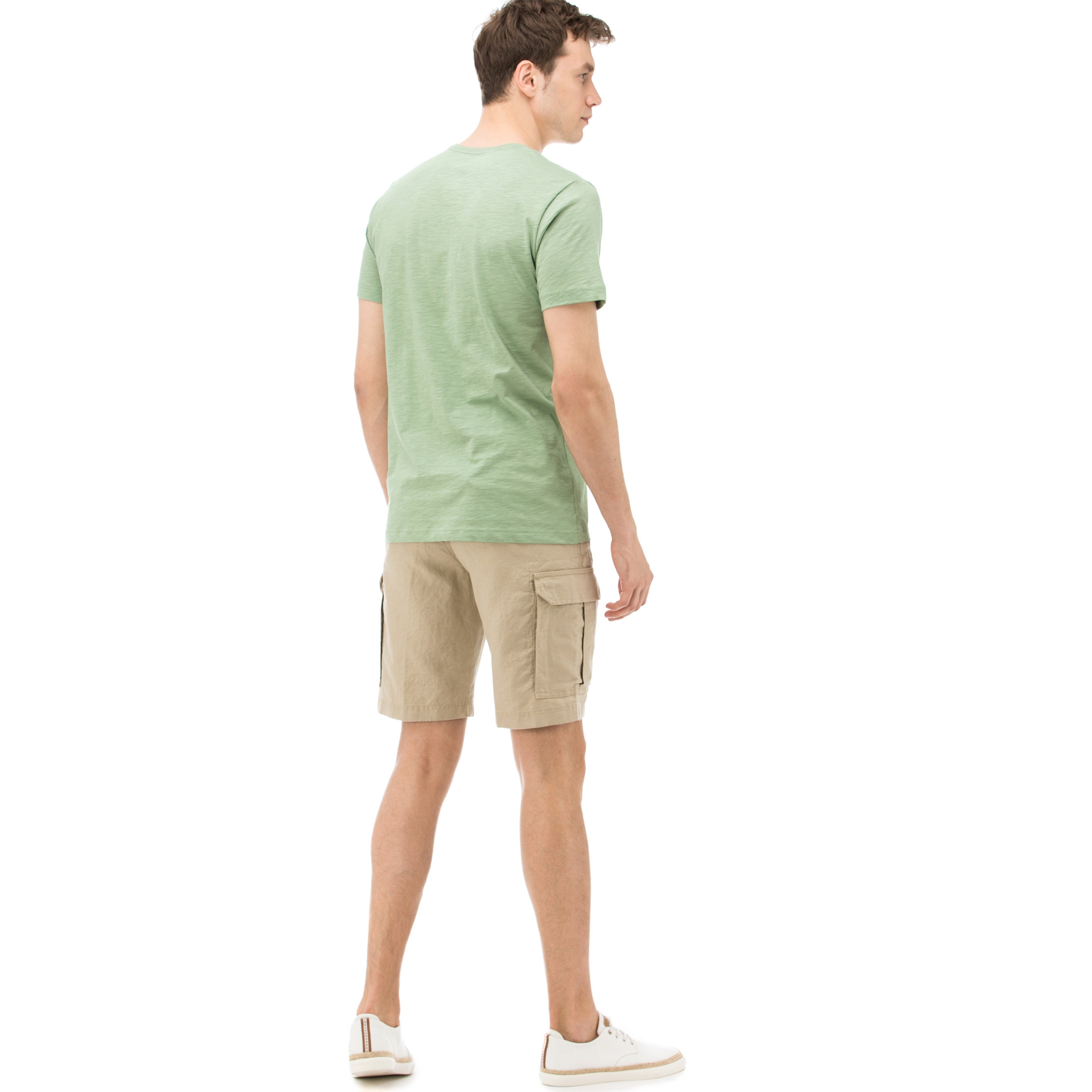 Nautica Erkek Bej Keten Kargo Bermuda Şort