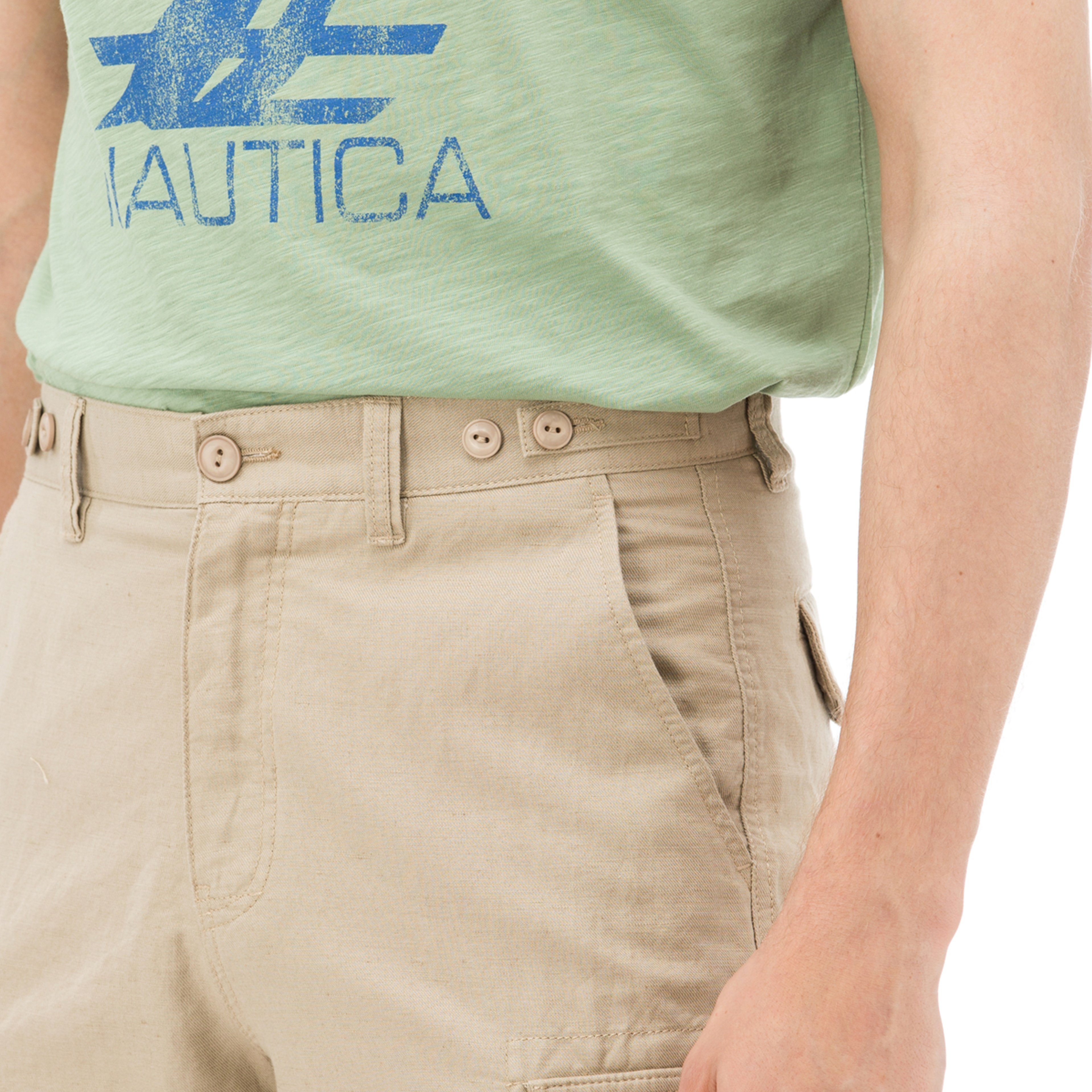 Nautica Erkek Bej Keten Kargo Bermuda Şort