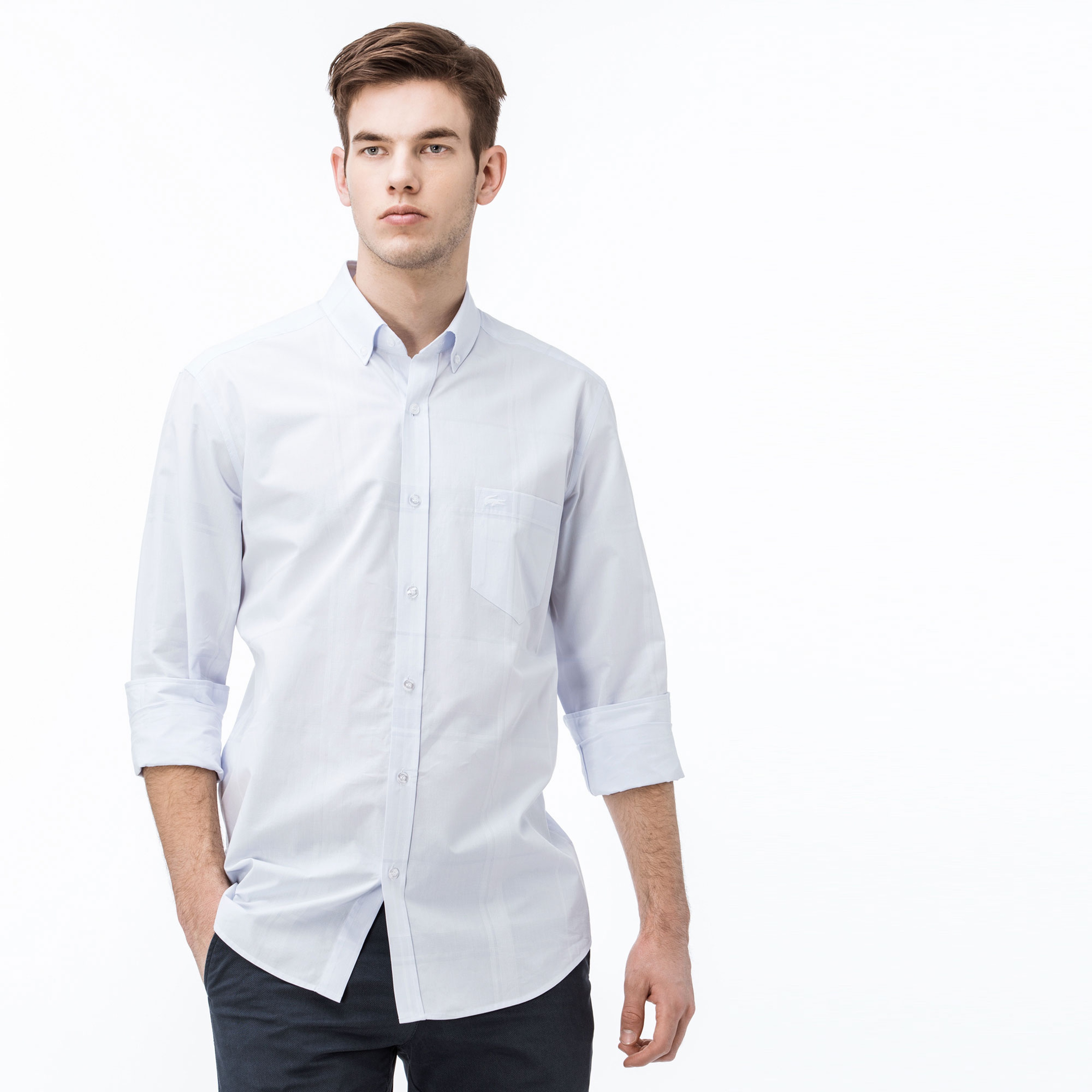 Lacoste Erkek Regular Fit Ekose Mavi-Gri Gömlek