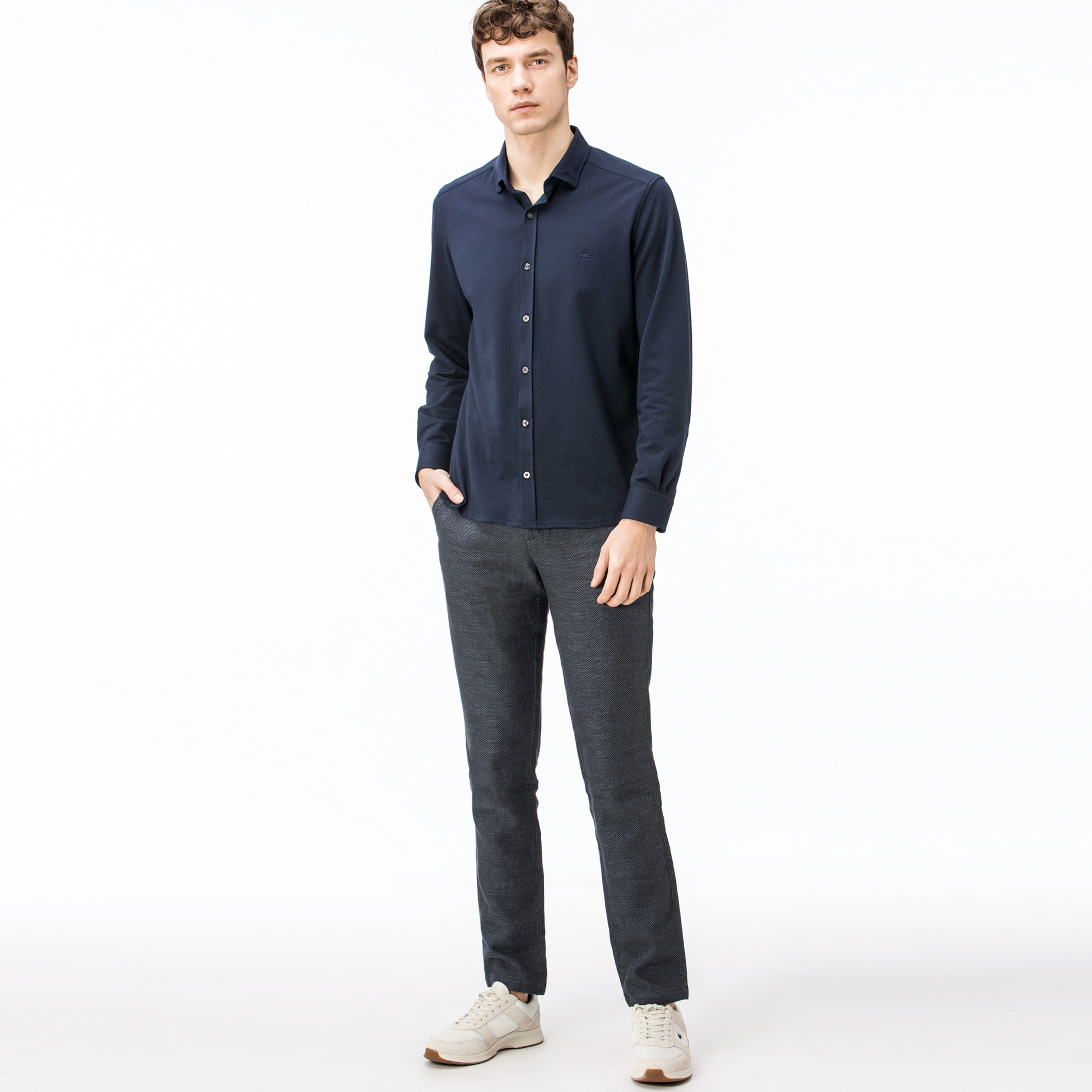 Lacoste Erkek Regular Fit Keten Lacivert Pantolon