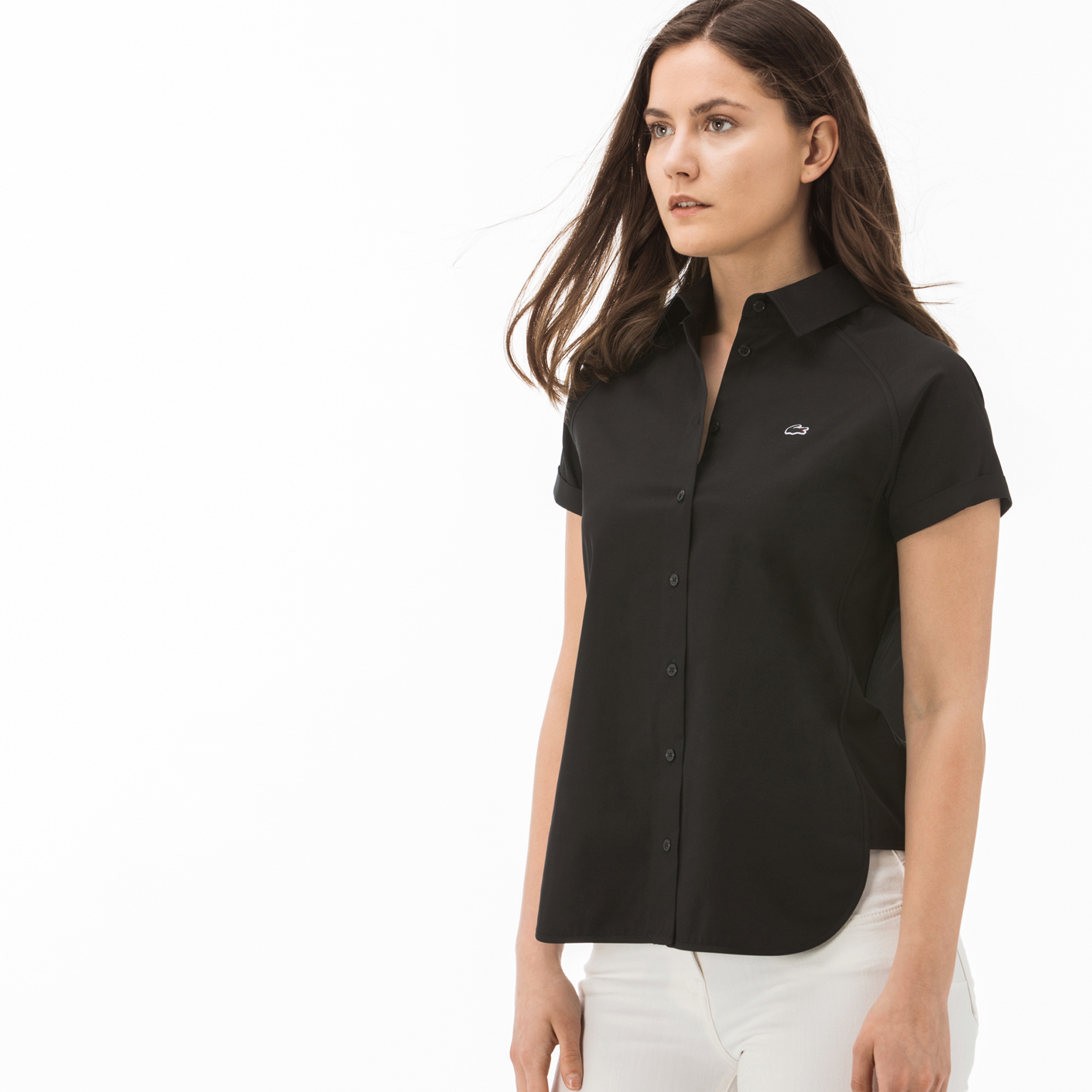 Lacoste Kadın Siyah Kısa Kollu Gömlek