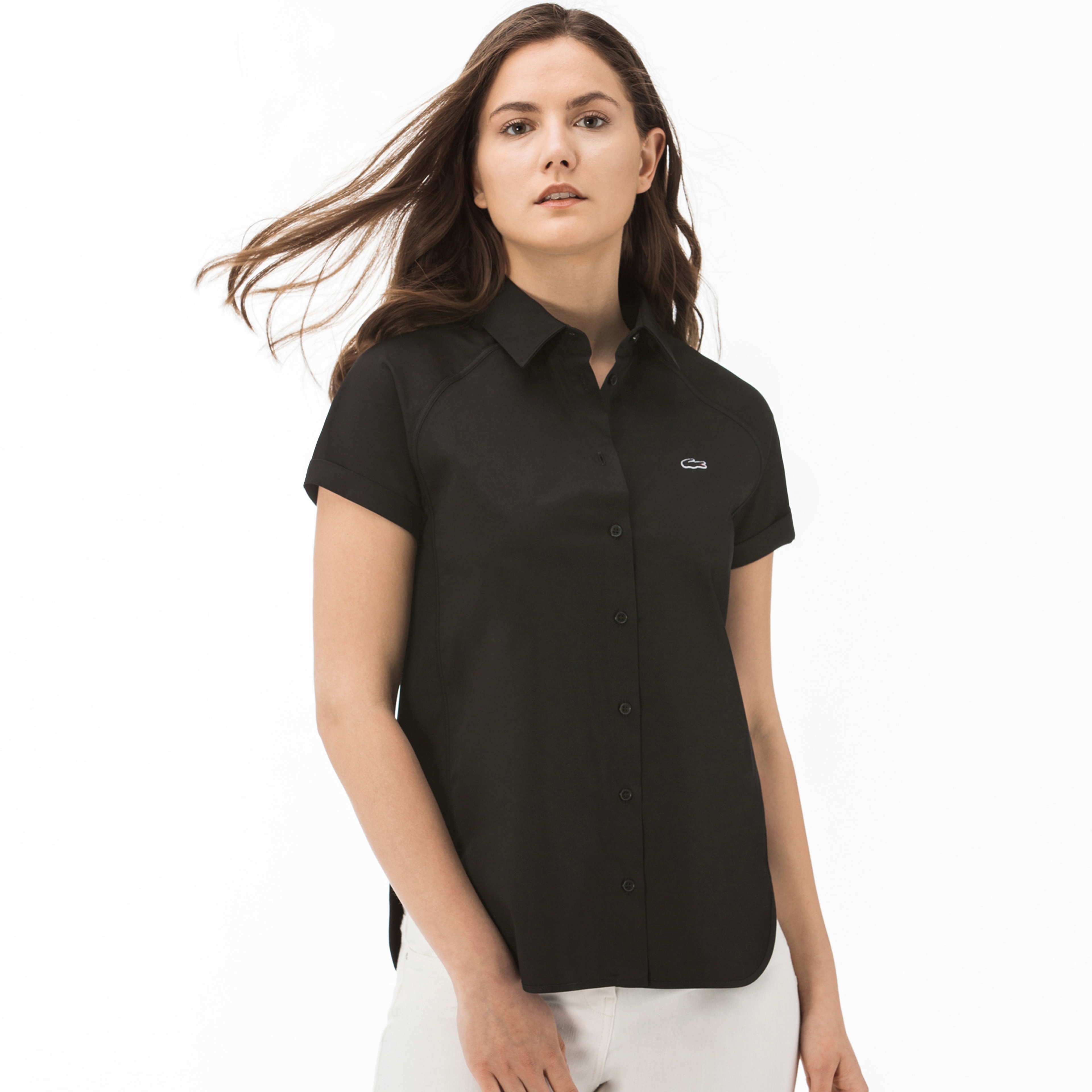 Lacoste Kadın Siyah Kısa Kollu Gömlek