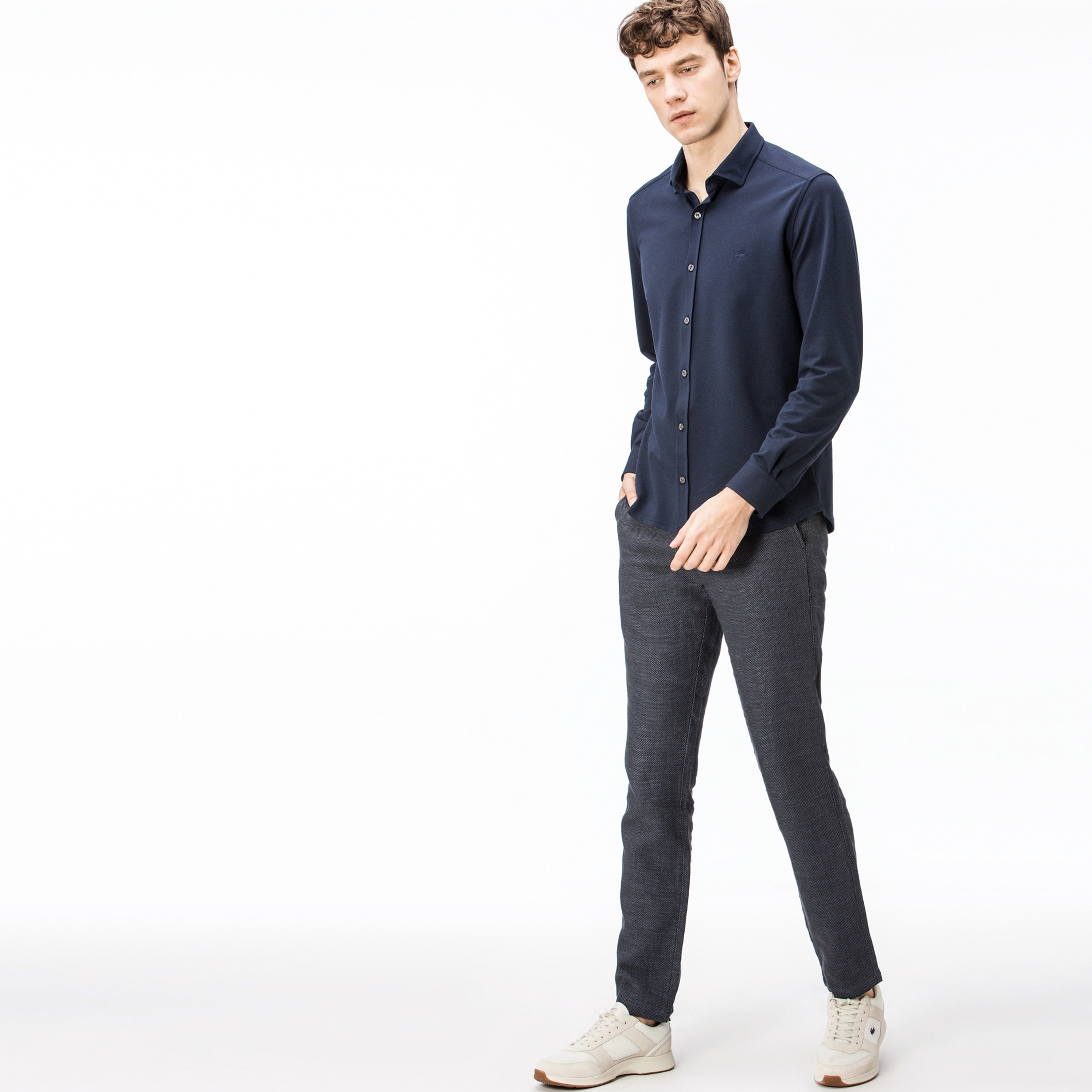 Lacoste Erkek Regular Fit Keten Lacivert Pantolon