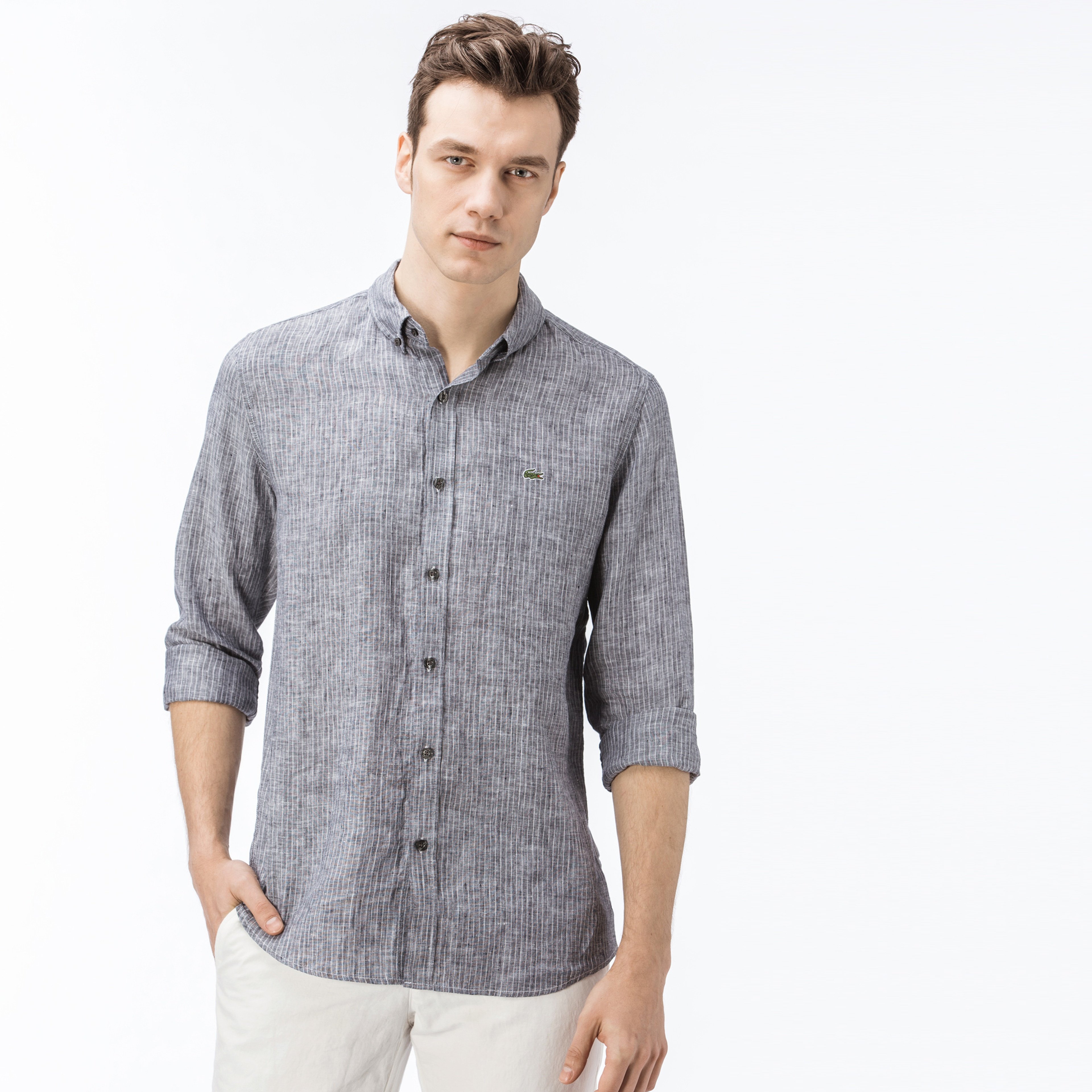 Lacoste Erkek Slim Fit Gri Gömlek