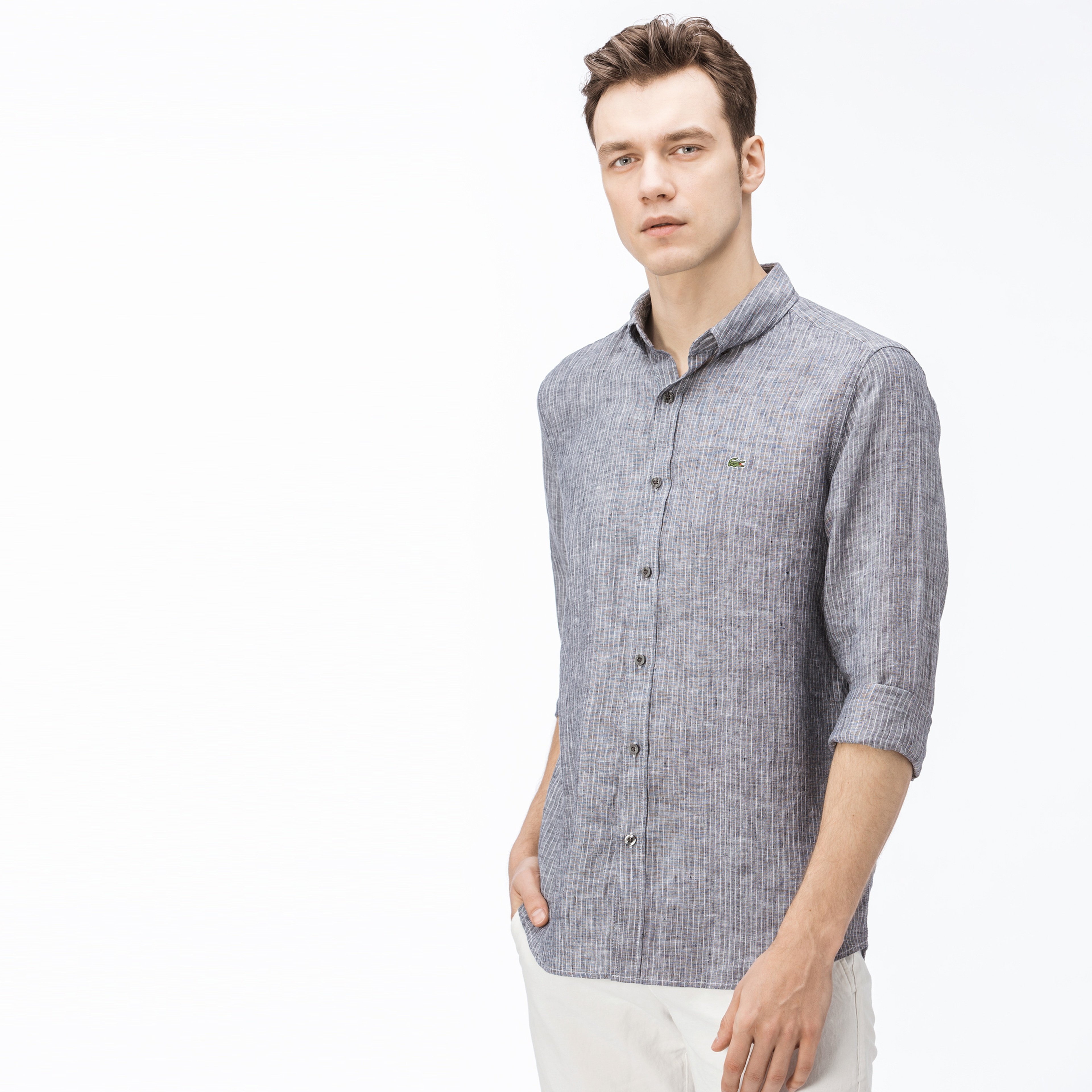 Lacoste Erkek Slim Fit Gri Gömlek