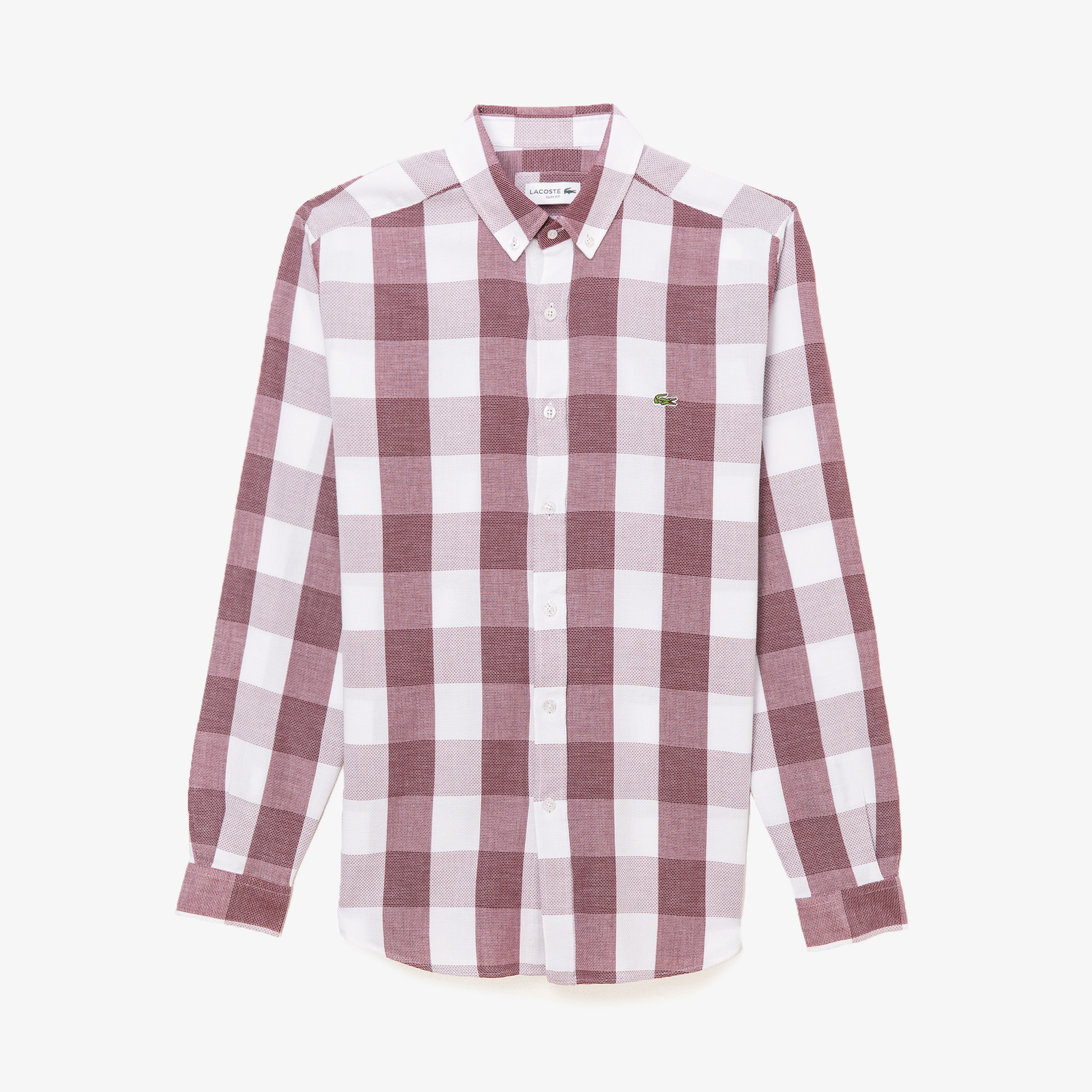 Lacoste Erkek Slim Fit Ekose Bordo-Beyaz Gömlek