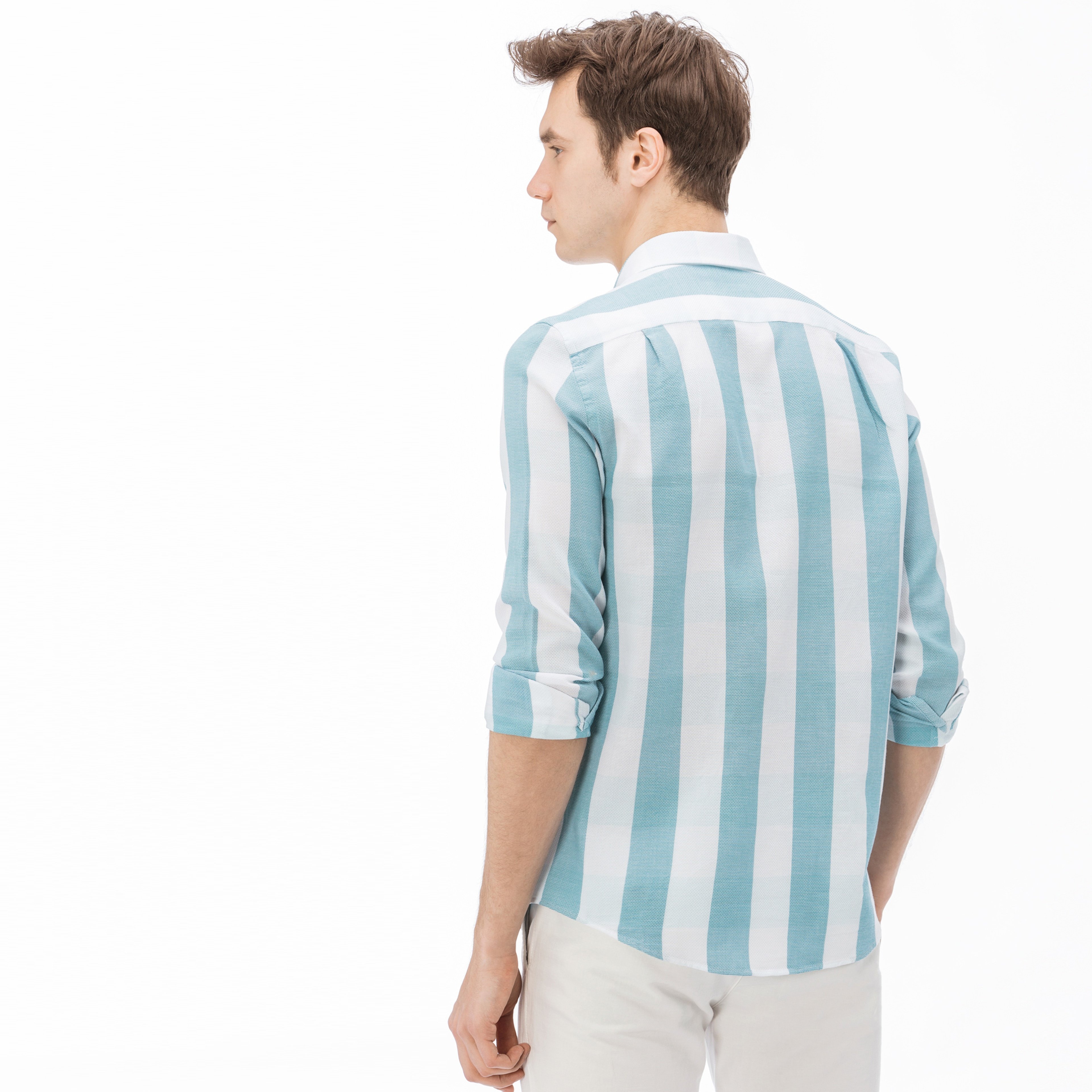 Lacoste Erkek Slim Fit Çizgili Mavi Gömlek