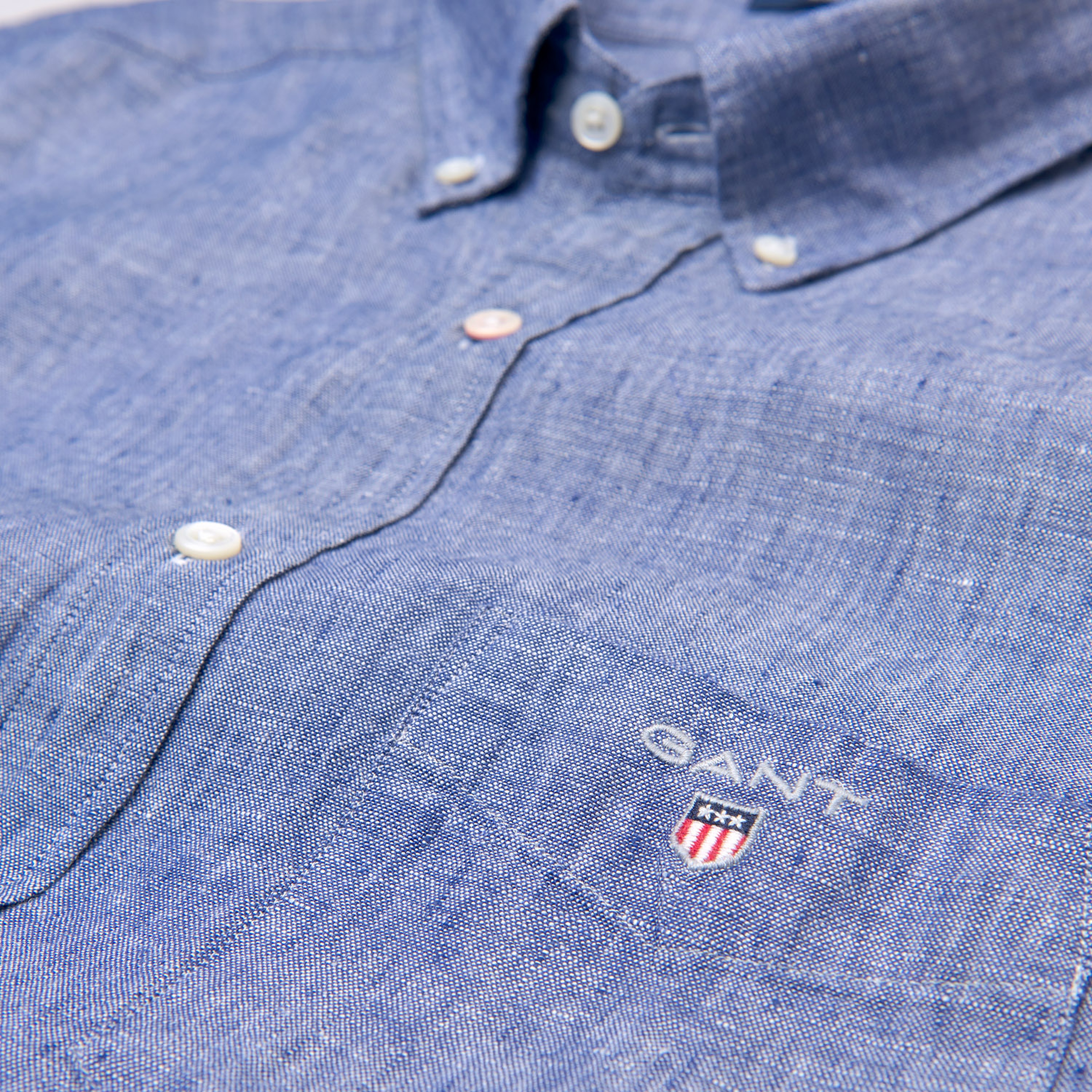 Gant Erkek Lacivert Regular Keten Kısa Kollu Gömlek