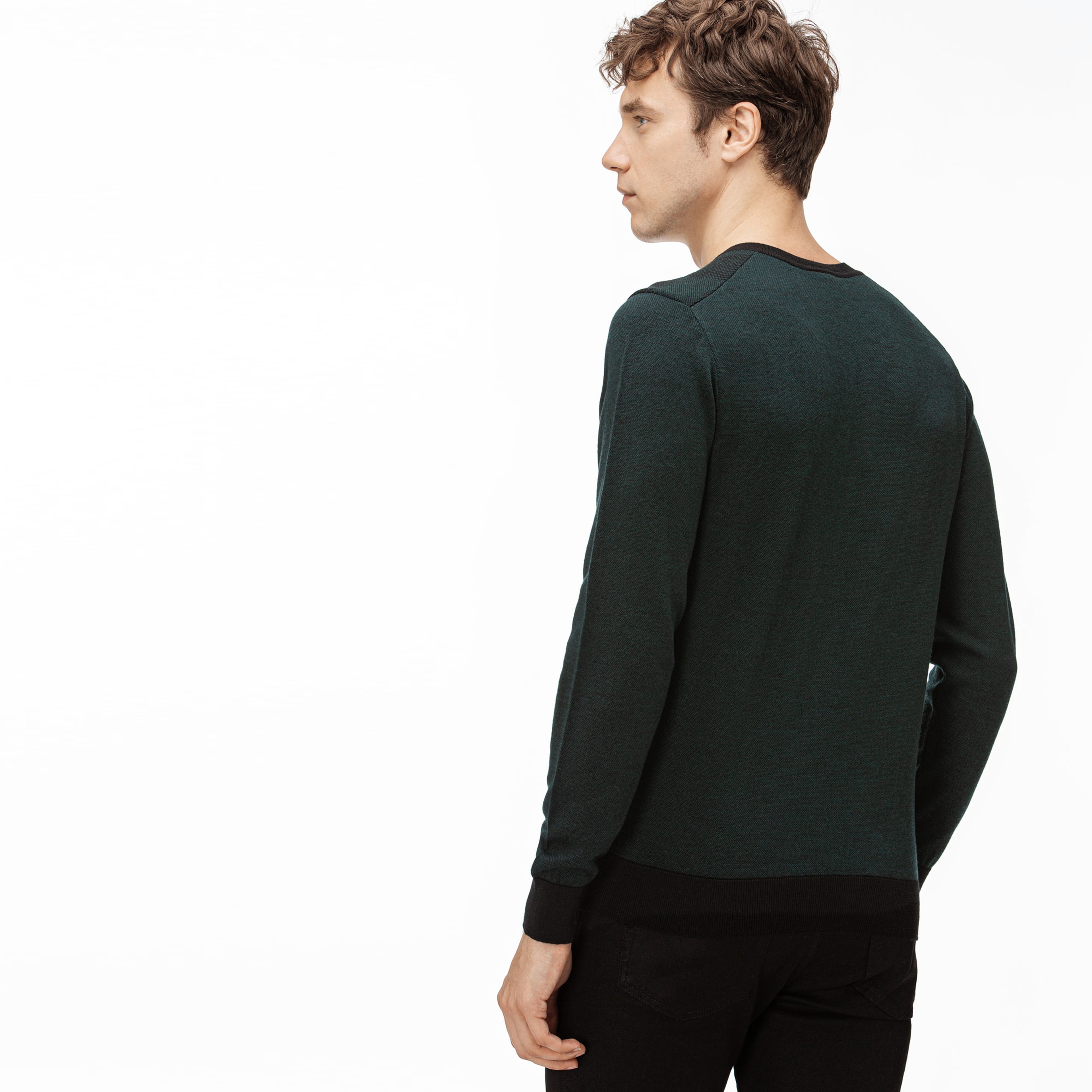 Lacoste Erkek V Yakalı Yeşil-Siyah Yün Triko Kazak