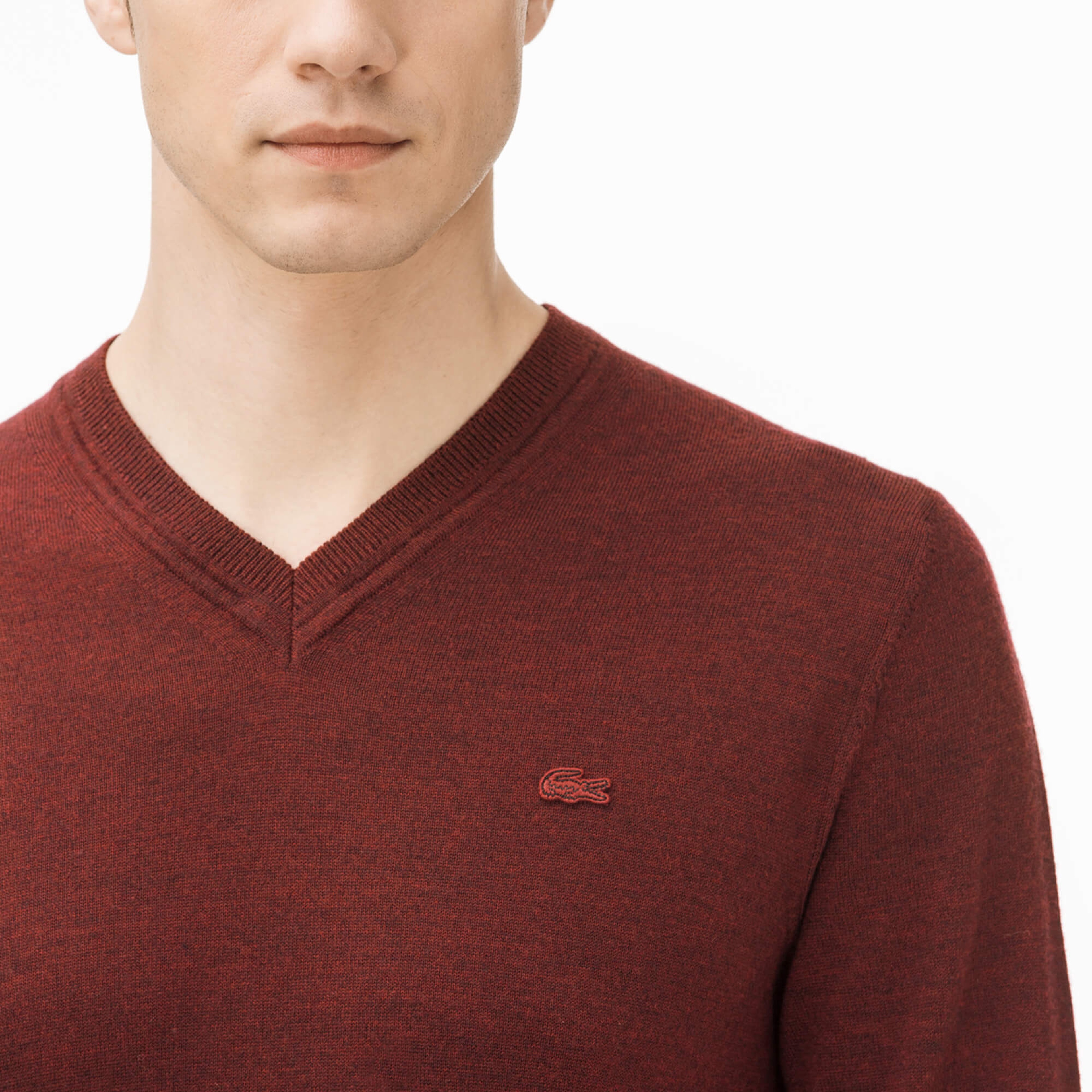 Lacoste Erkek Bordo V Yaka Klasik Fit Yün Triko Kazak