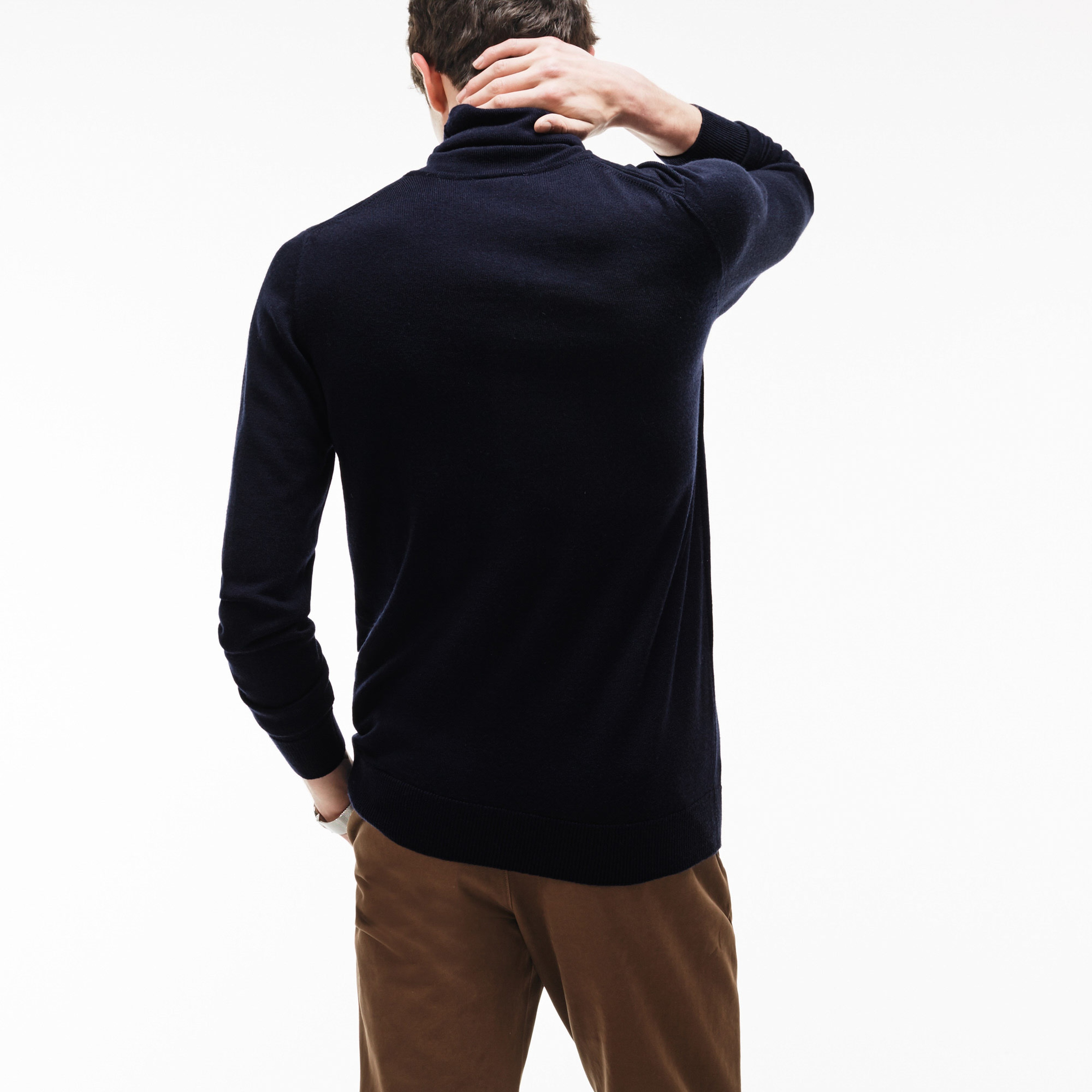 Lacoste Erkek Lacivert Klasik Fit Dik Yaka Yün Triko Kazak