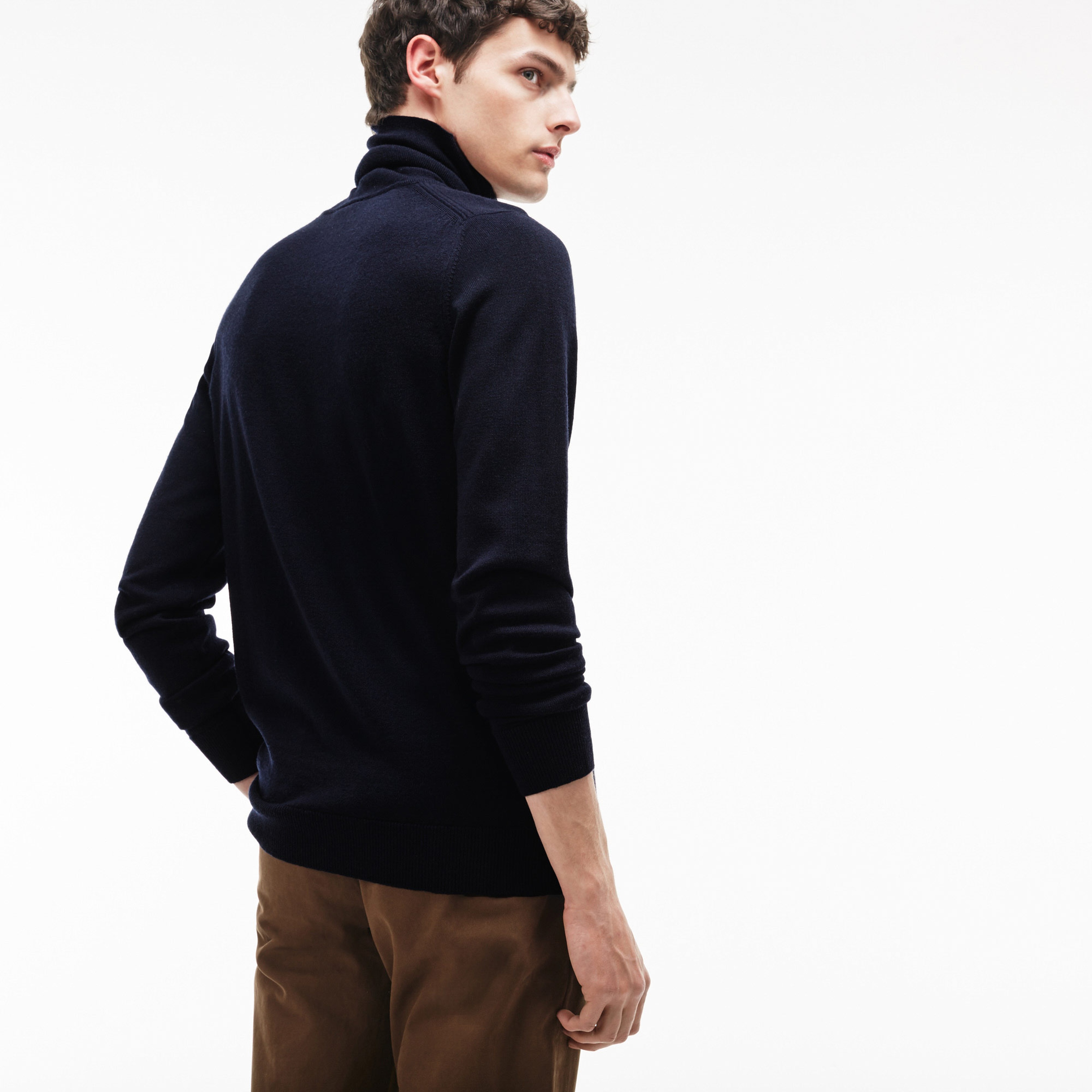 Lacoste Erkek Lacivert Klasik Fit Dik Yaka Yün Triko Kazak