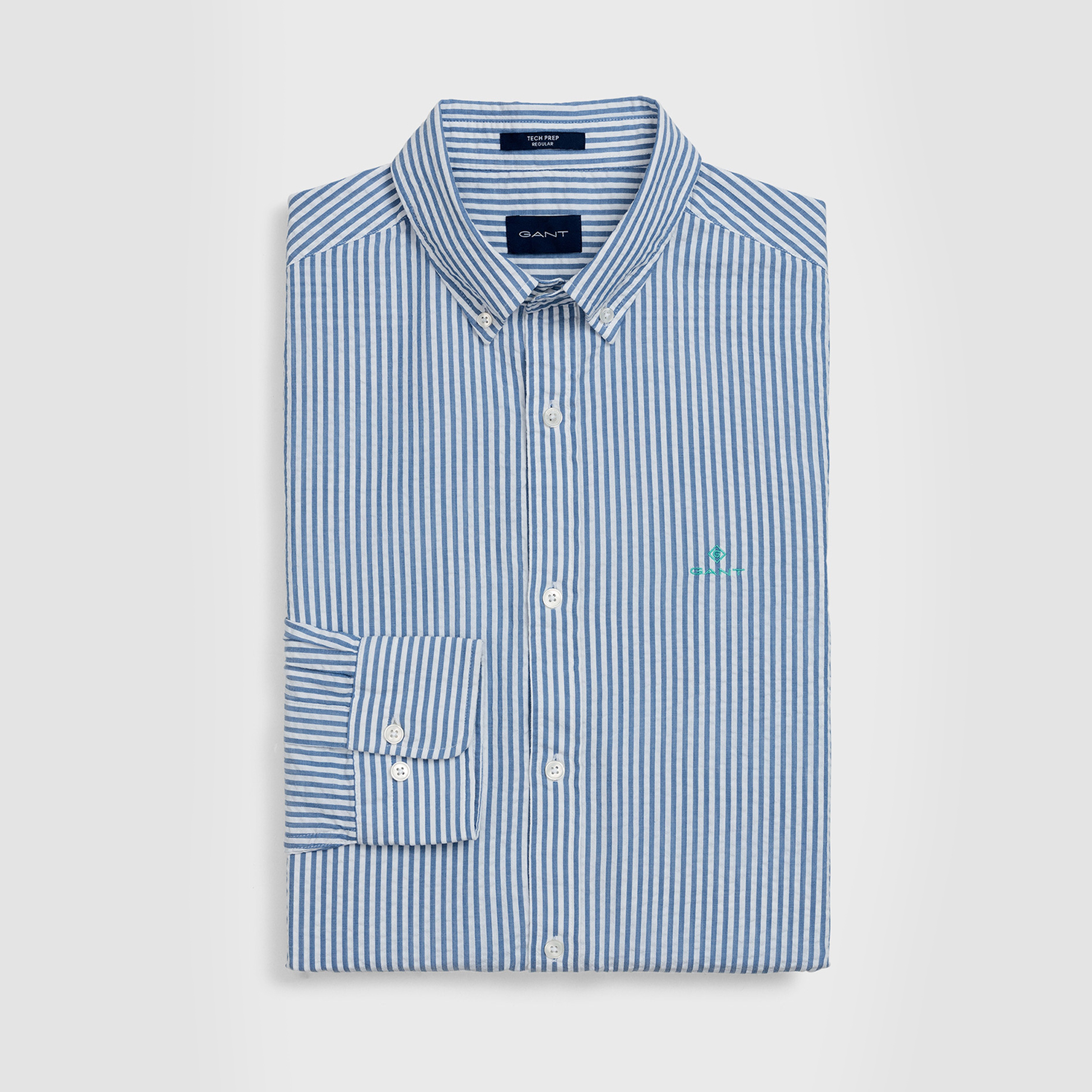 Gant Erkek Mavi Regular Fit Tech Prep Seersucker Stripe Gömlek