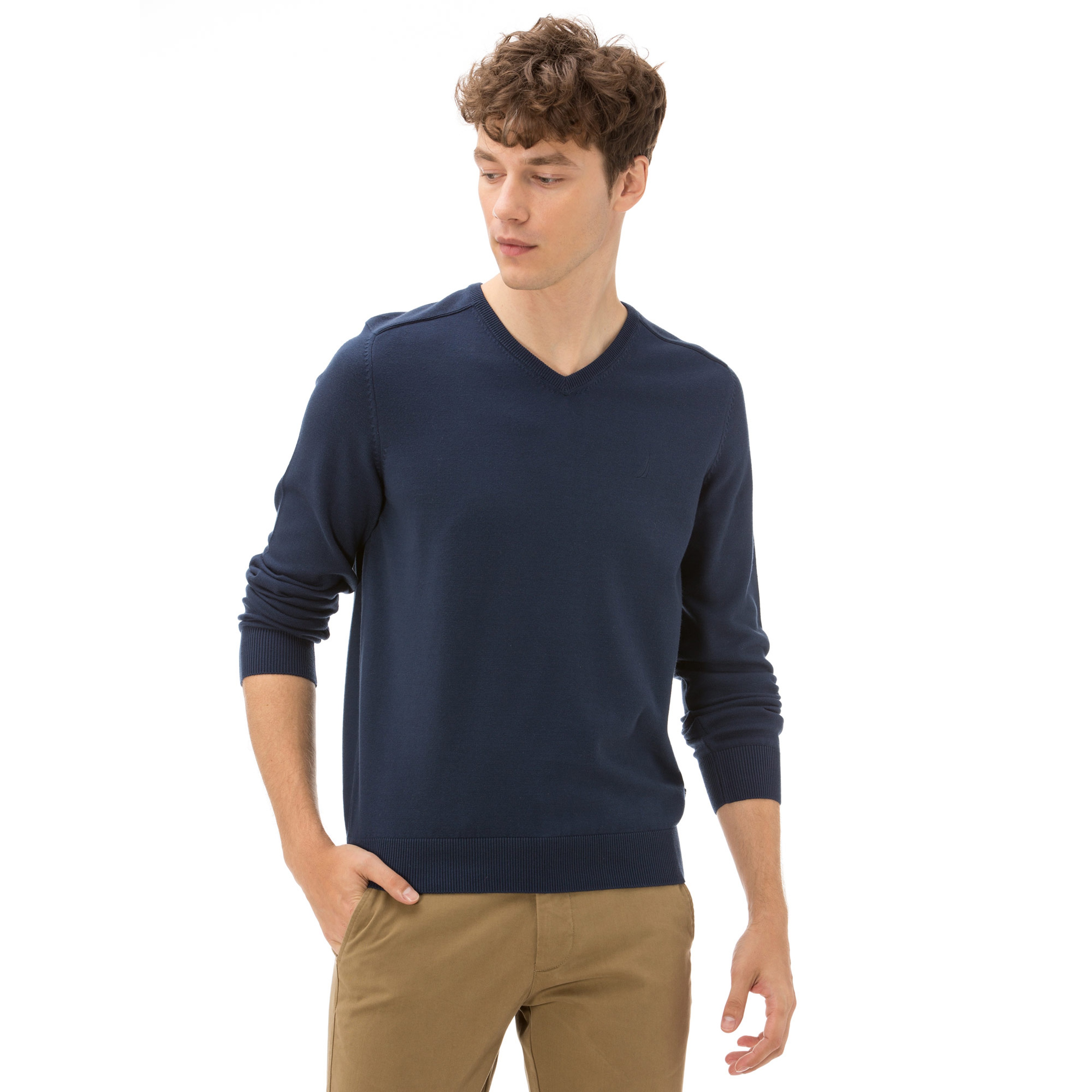 Nautica Uzun Kollu Düz Lacivert Erkek Triko