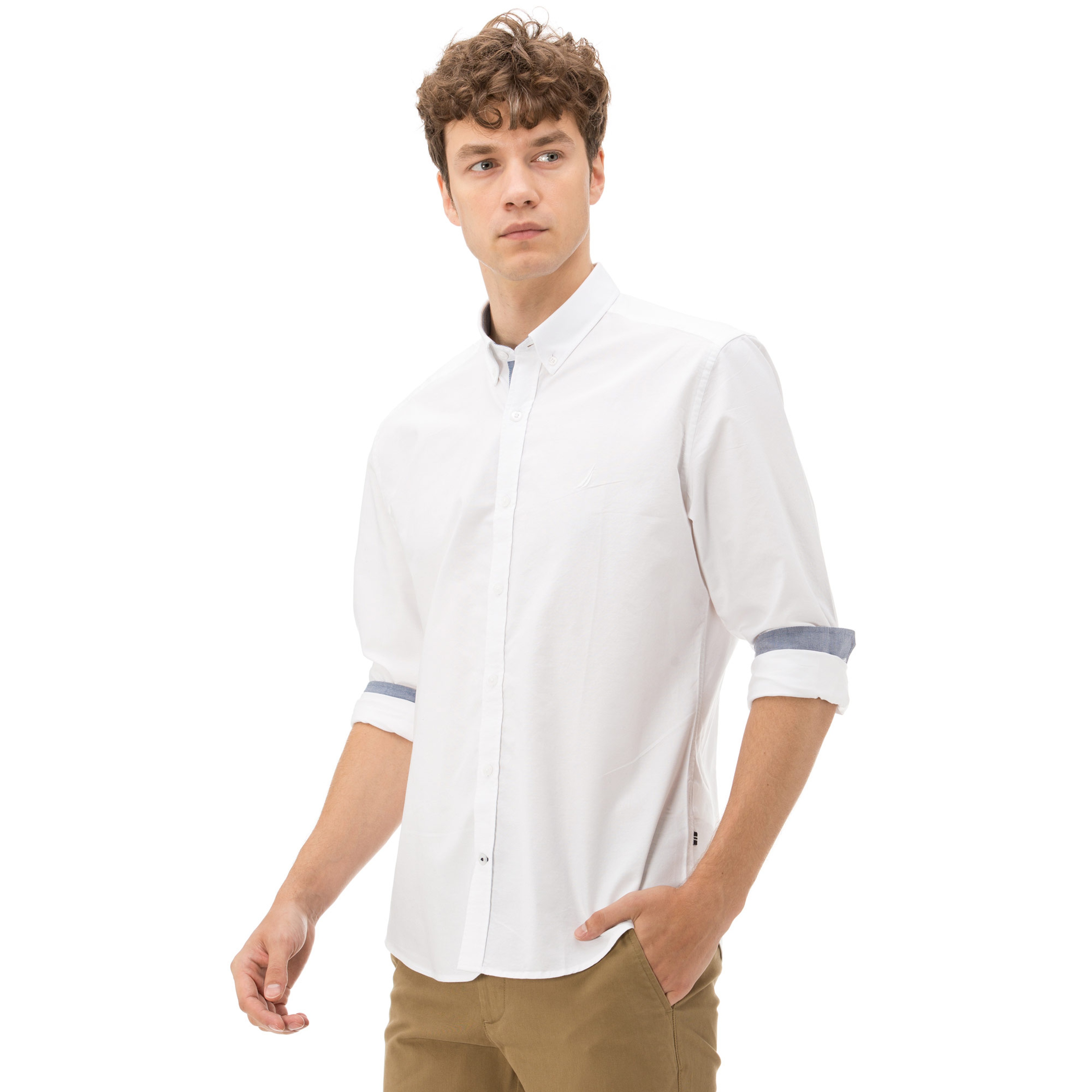 Nautica Uzun Kollu Düz Beyaz Erkek Gömlek