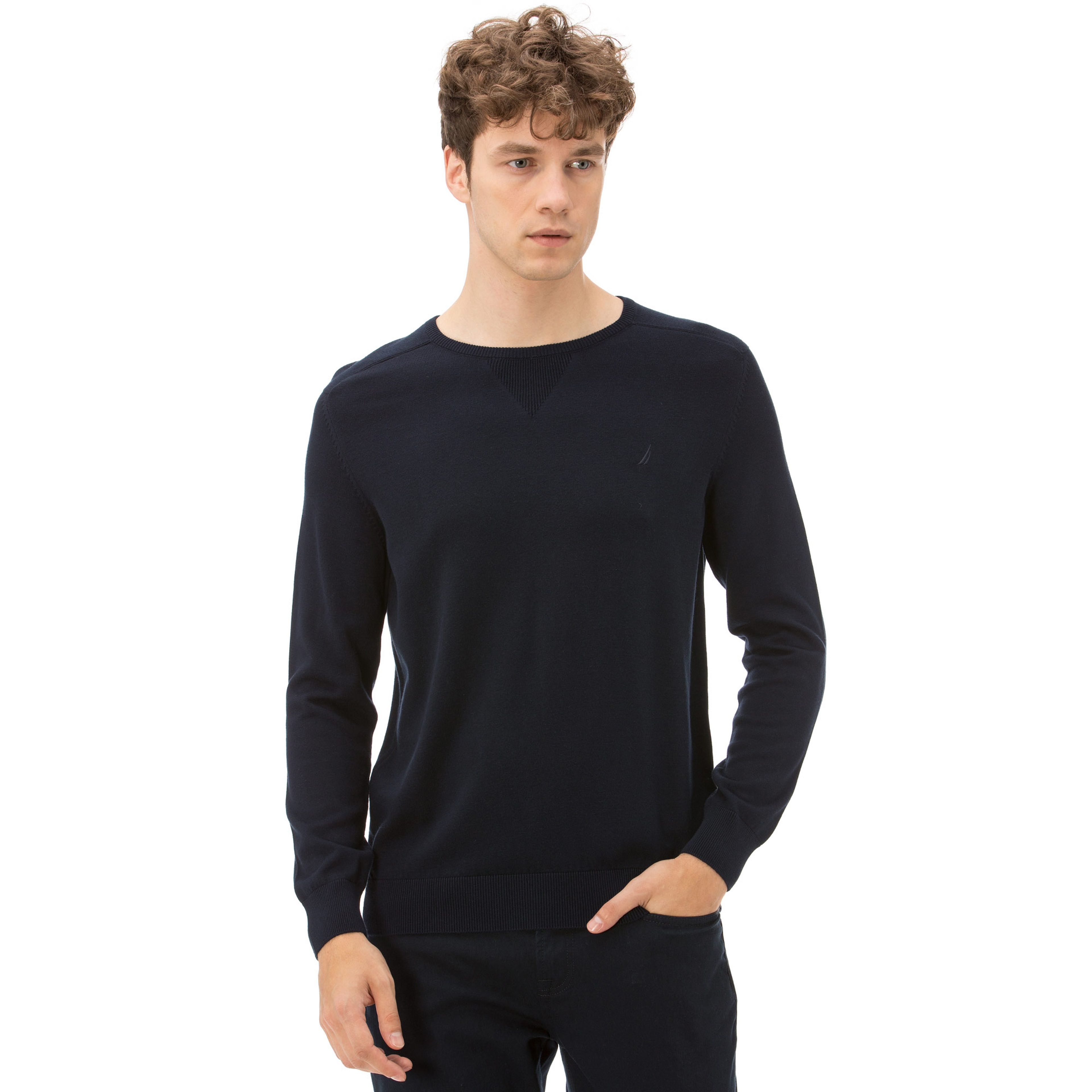 Nautica Uzun Kollu Düz Lacivert Erkek Triko