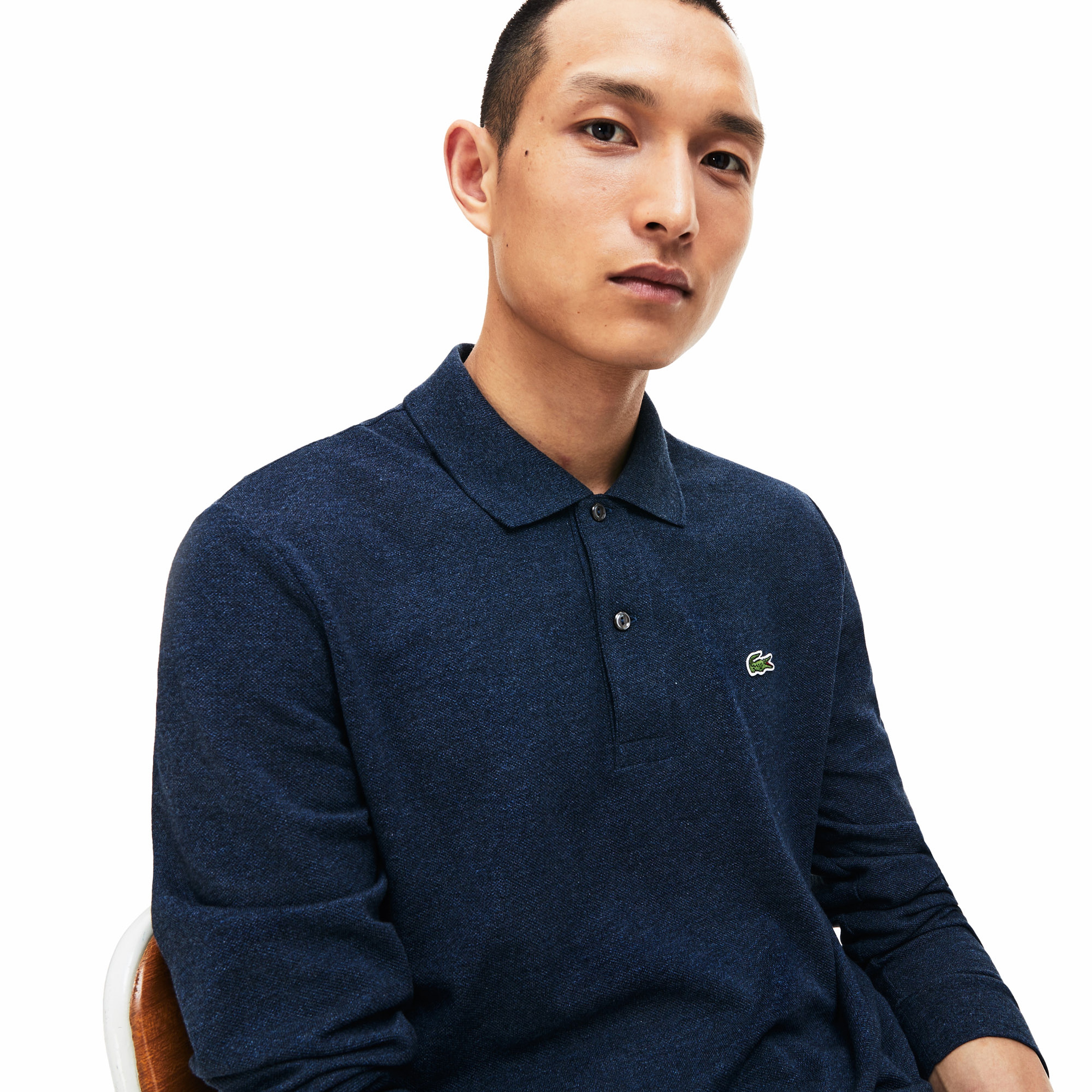 Lacoste Erkek Classic Fit Uzun Kollu Marl L.12.12 Lacivert Polo