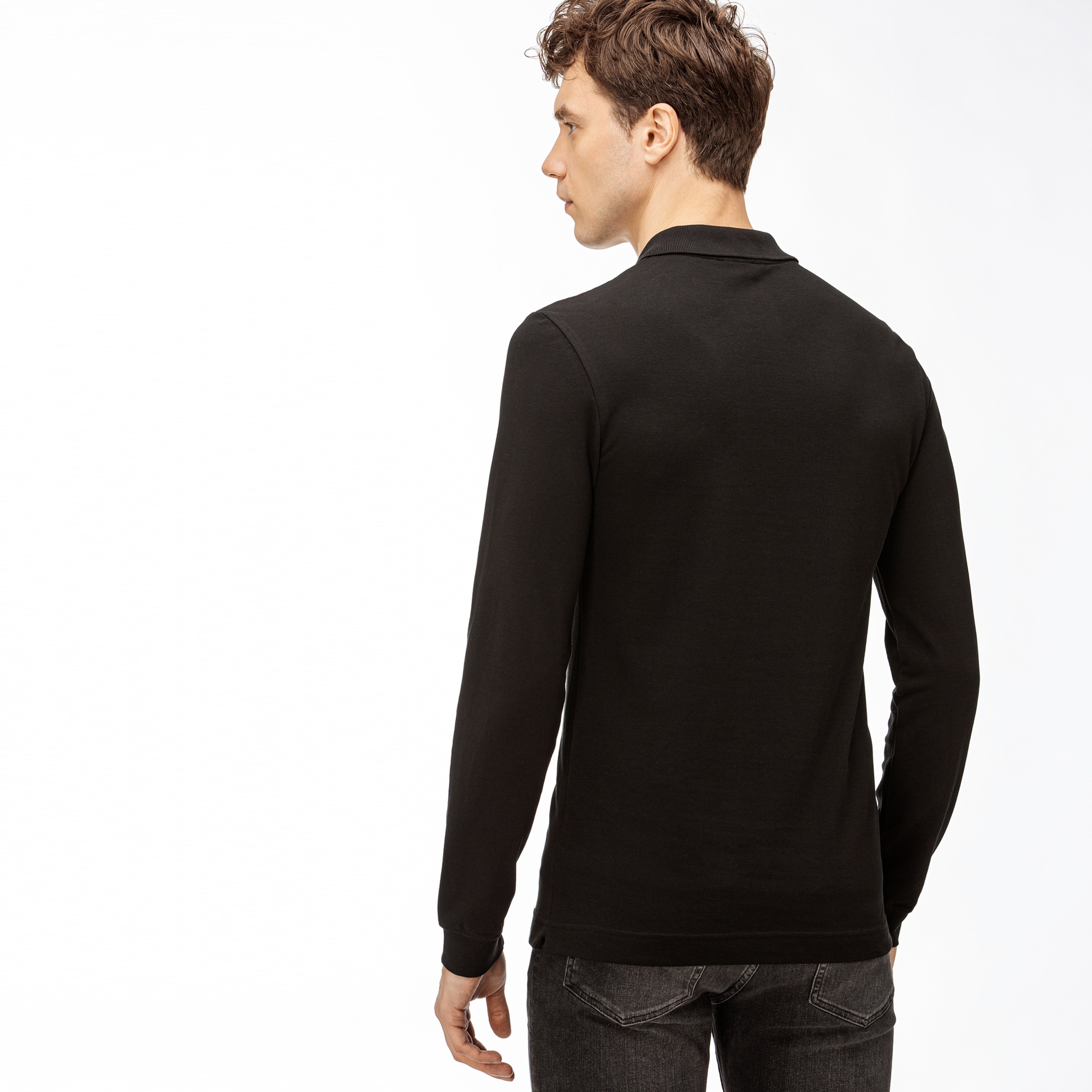 L.12.12 Erkek Slim Fit Uzun Kollu Siyah Polo