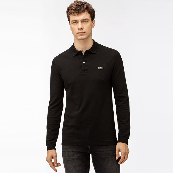 L.12.12 Erkek Slim Fit Uzun Kollu Siyah Polo