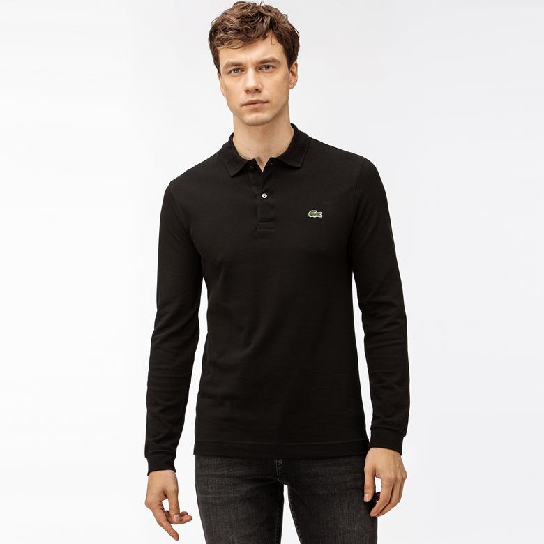 L.12.12 Erkek Slim Fit Uzun Kollu Siyah Polo
