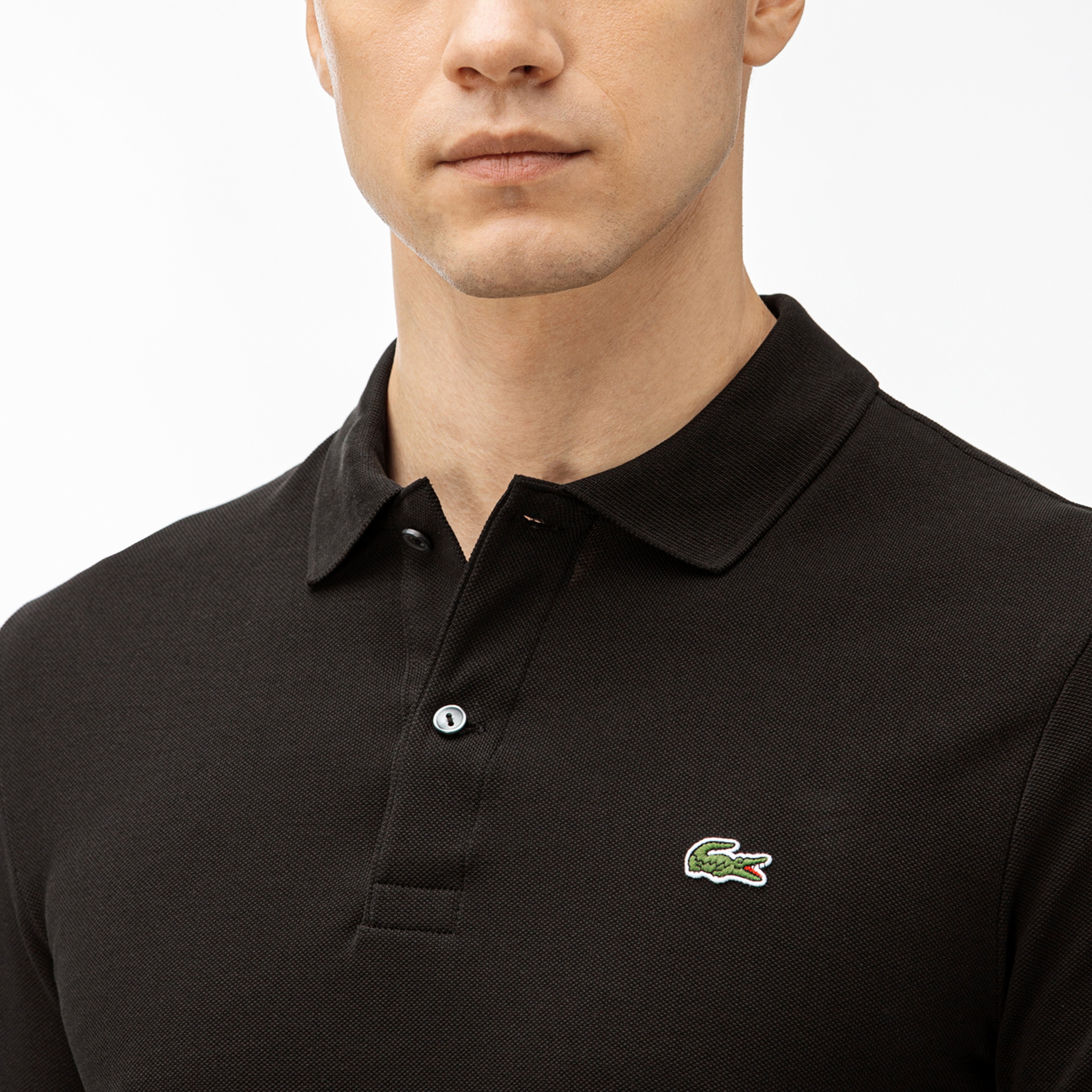 L.12.12 Erkek Slim Fit Uzun Kollu Siyah Polo