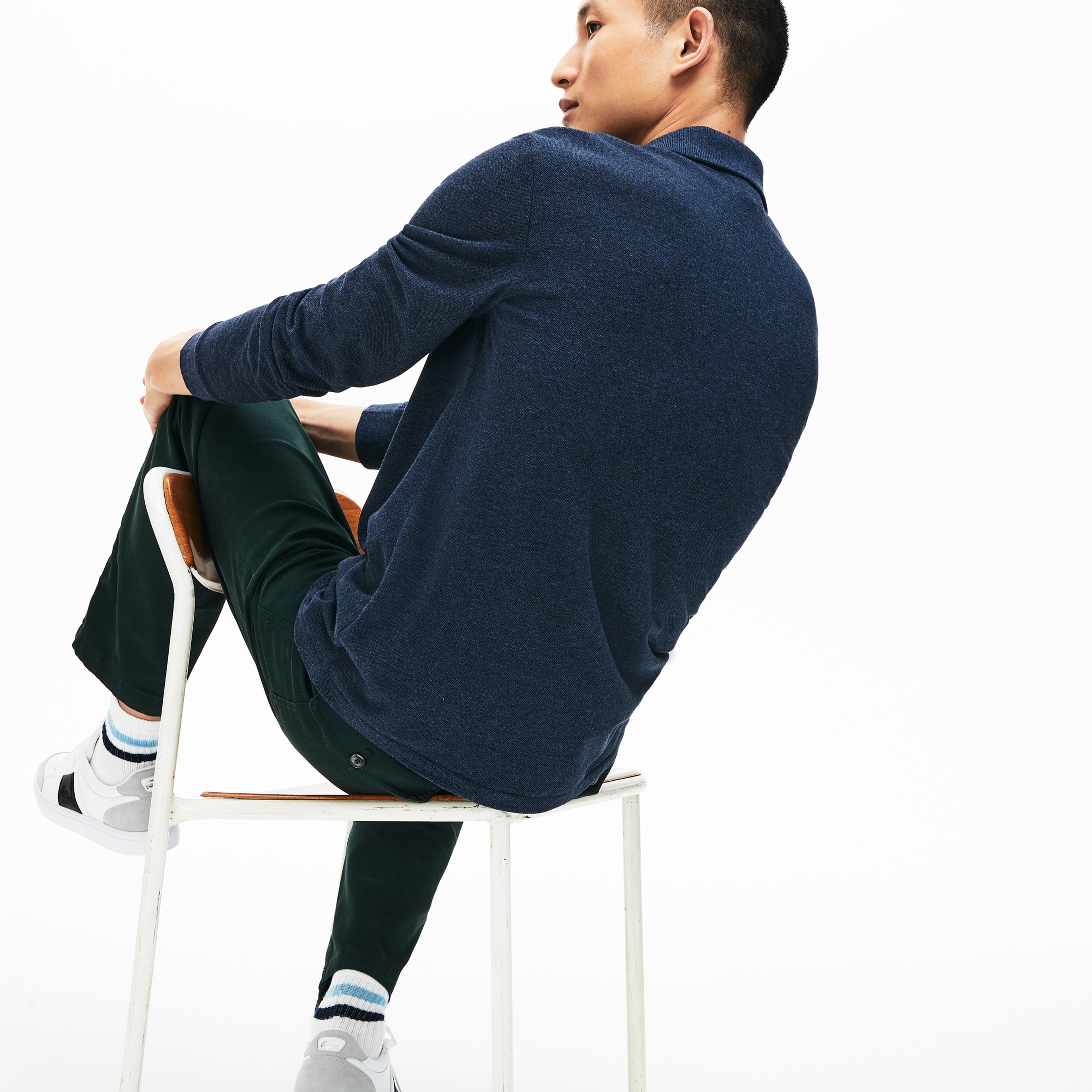 Lacoste Erkek Classic Fit Uzun Kollu Marl L.12.12 Lacivert Polo