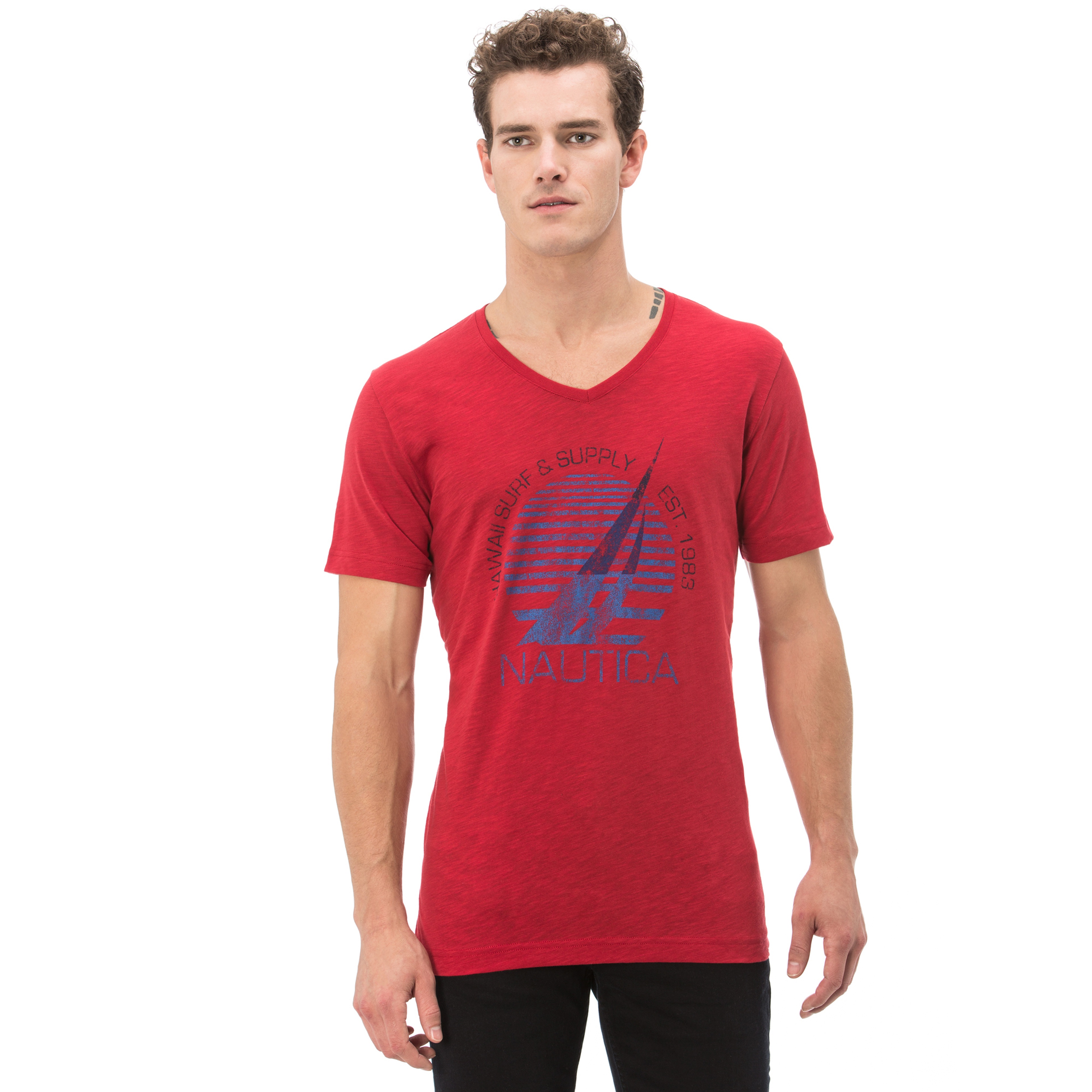 Nautica Erkek Kırmızı Kısa Kollu Slim Fit T-Shirt