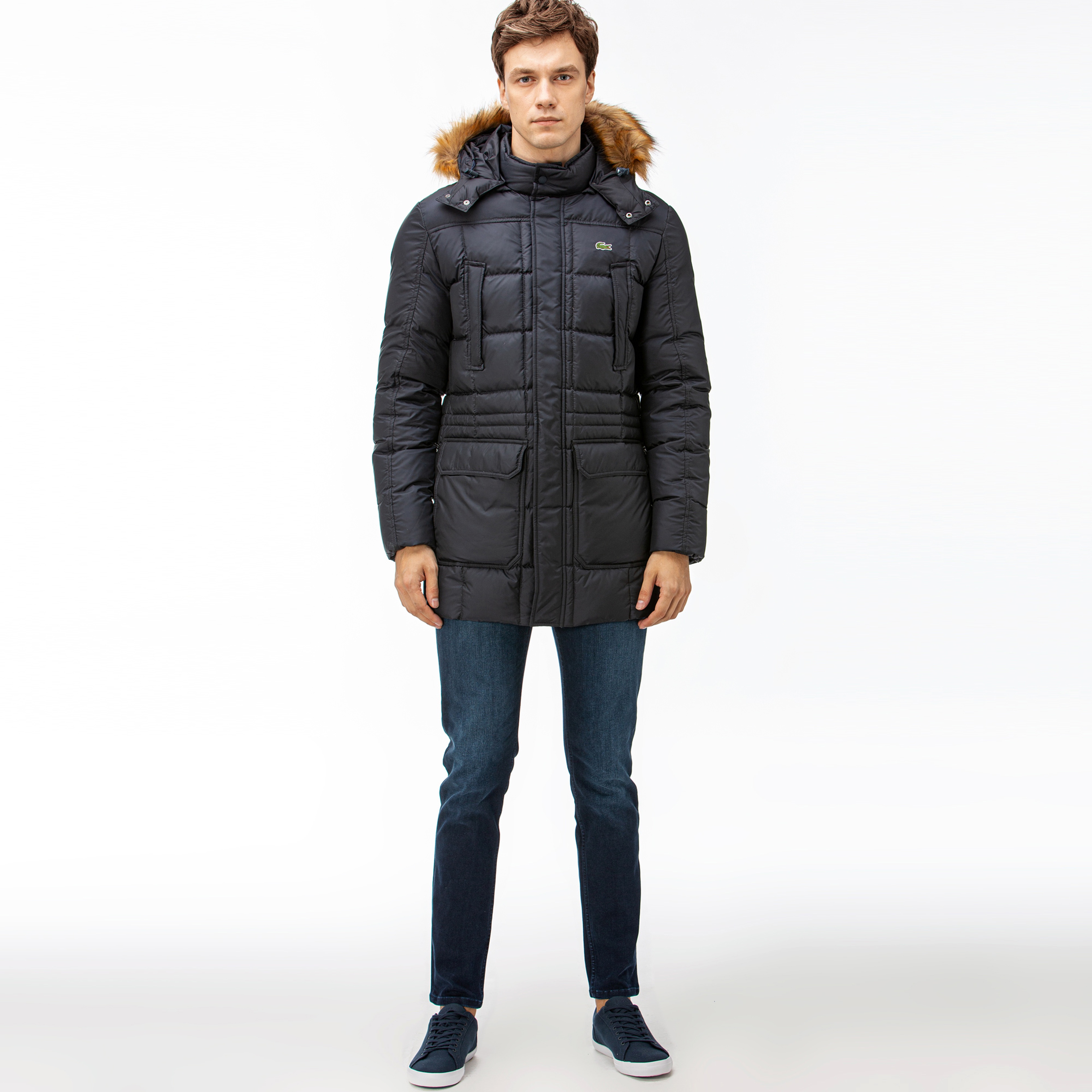 Lacoste Erkek Lacivert Kapitone Mont