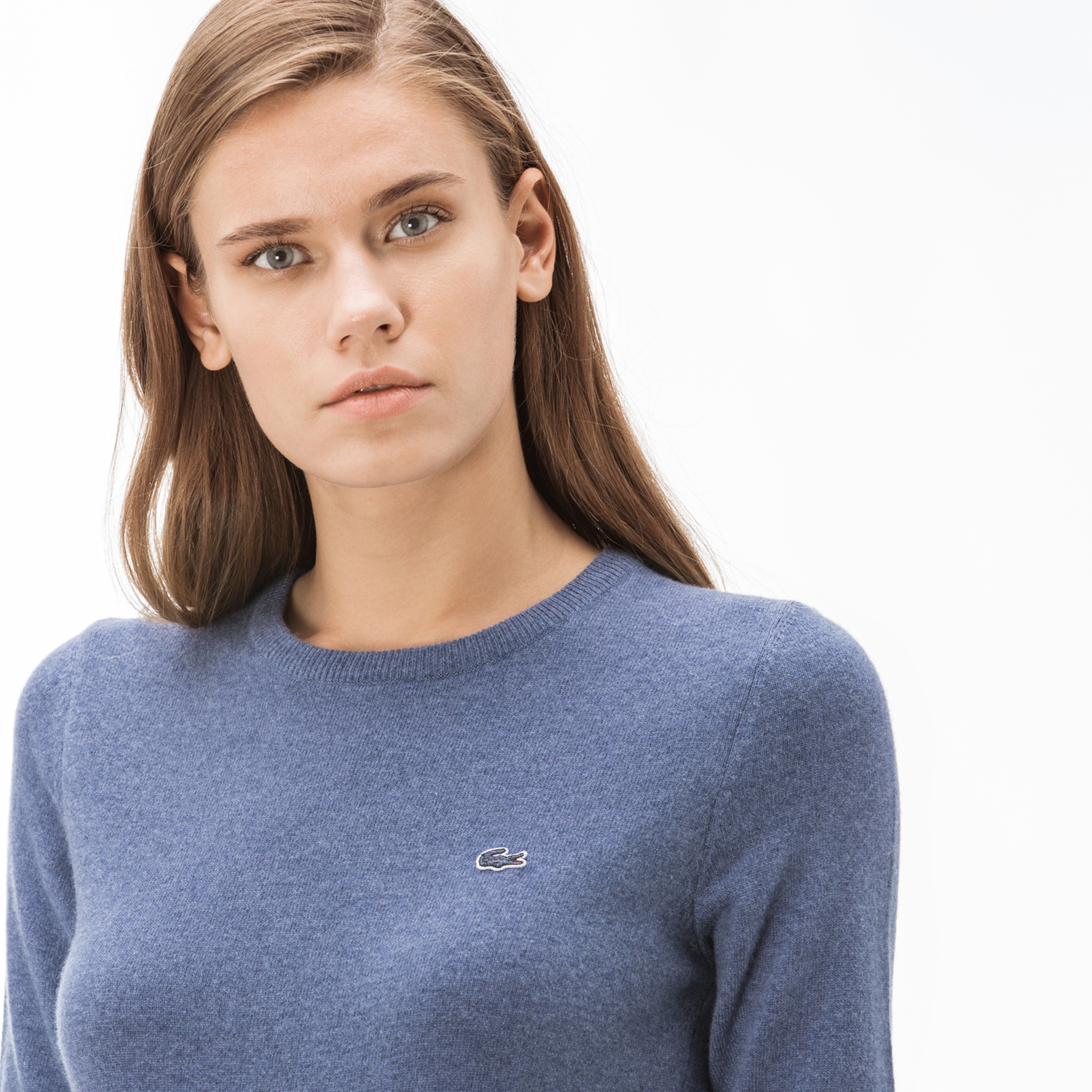 Lacoste Kadın Truvakar Kollu Kaşmir Karışımlı Mavi Triko Kazak