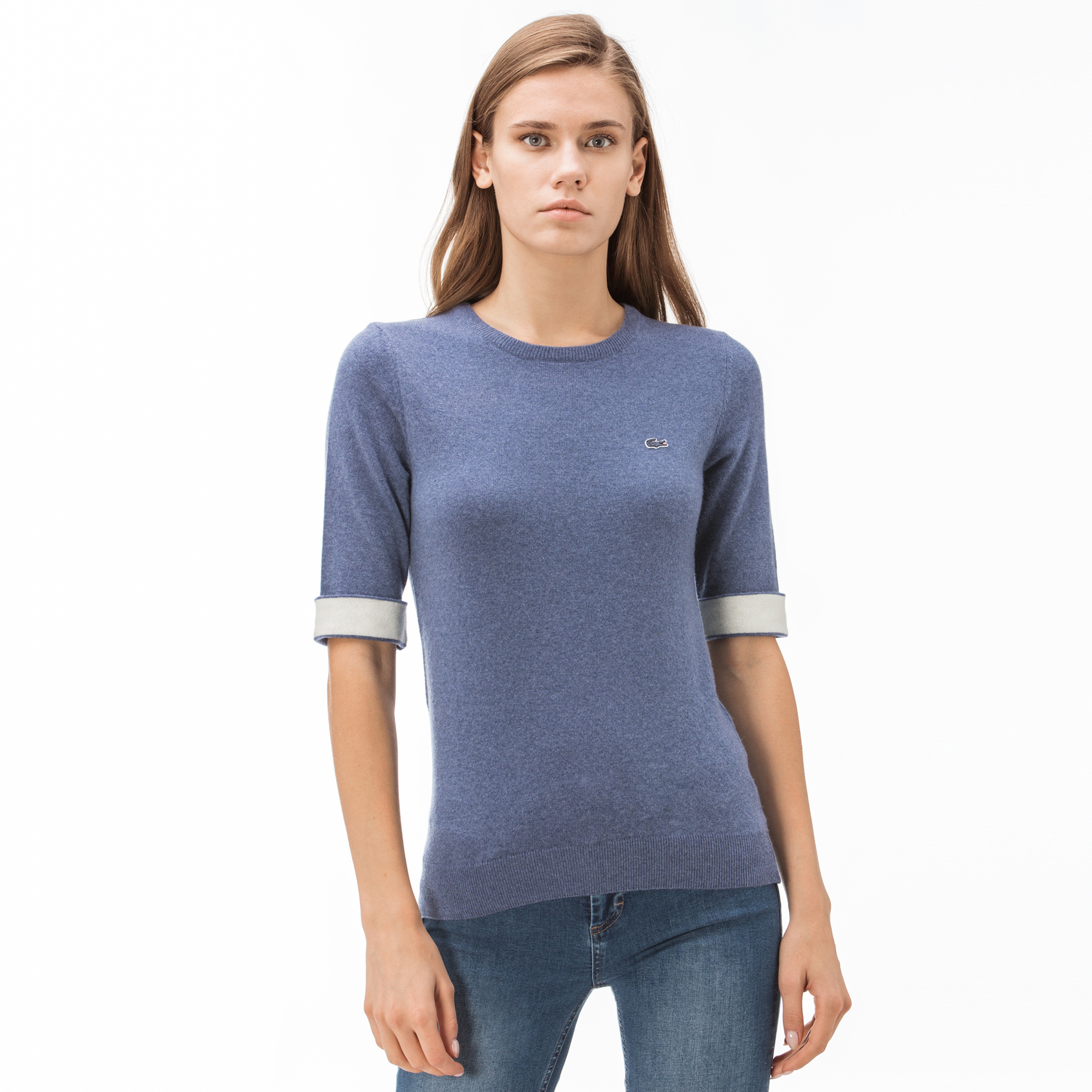 Lacoste Kadın Truvakar Kollu Kaşmir Karışımlı Mavi Triko Kazak