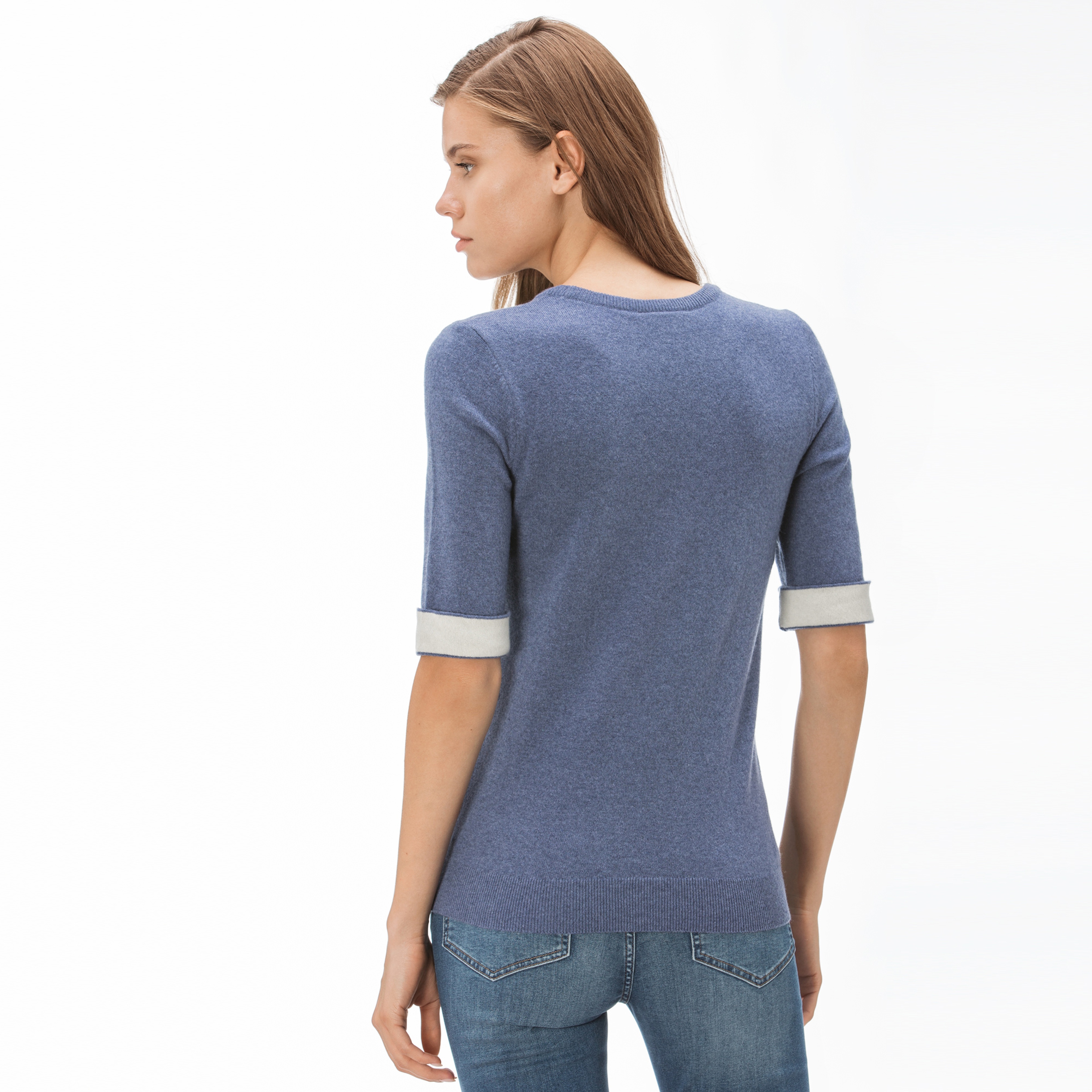 Lacoste Kadın Truvakar Kollu Kaşmir Karışımlı Mavi Triko Kazak