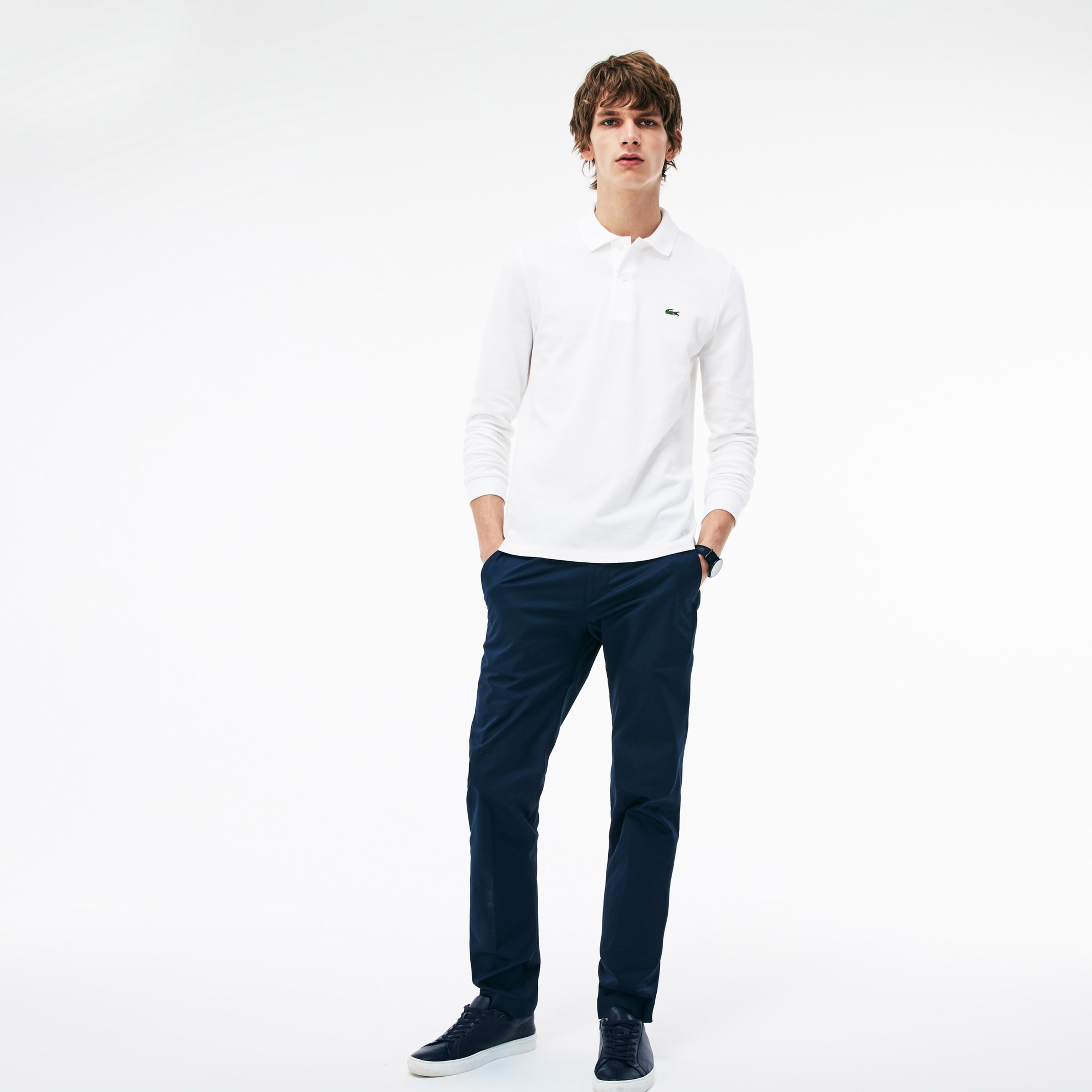 L.12.12 Erkek Classic Fit Uzun Kollu Beyaz Polo